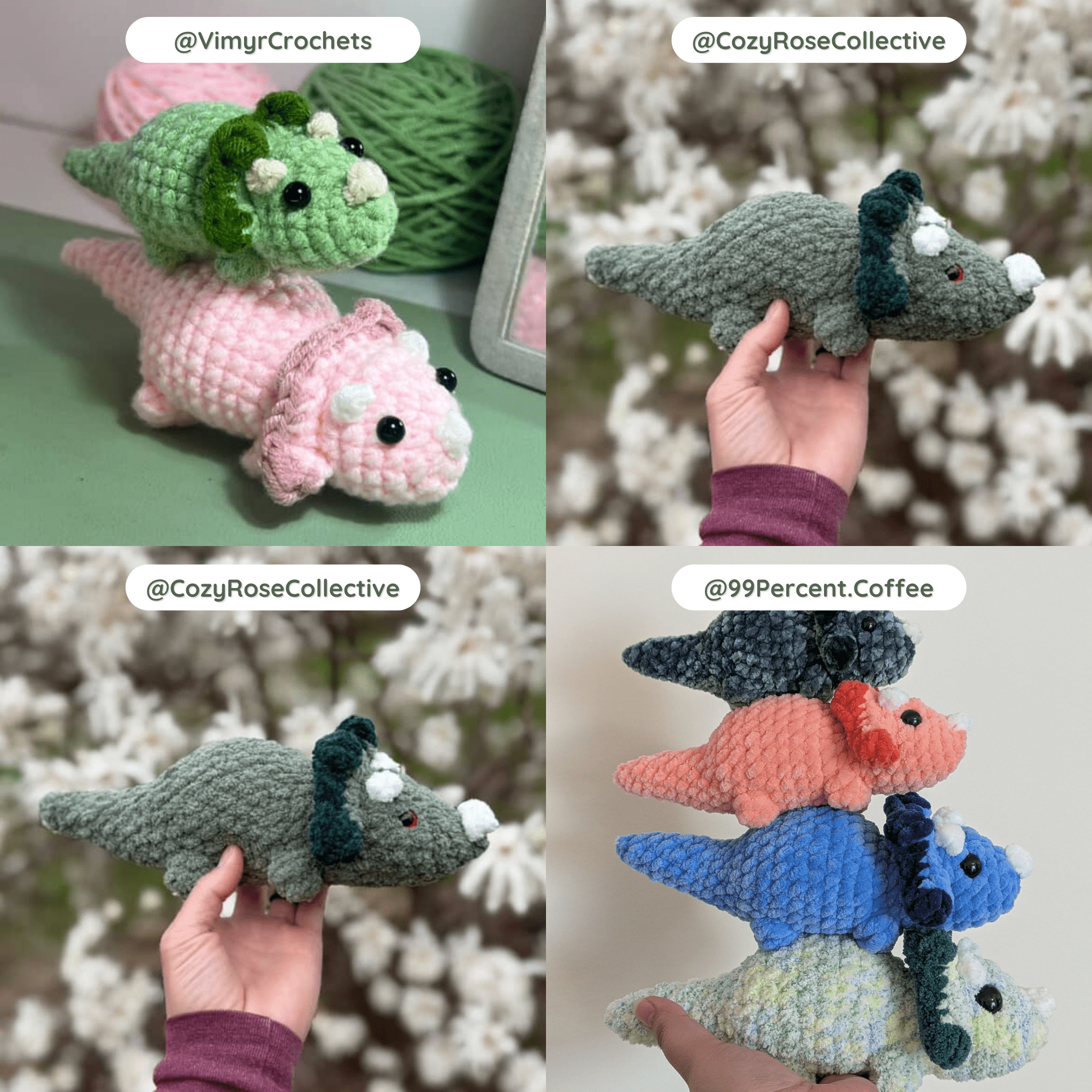 Crochet Pattern || Snoot the Triceratops - Small Dinosaur Cute and Easy Amigurumi Crochet Pattern - 99% Coffee