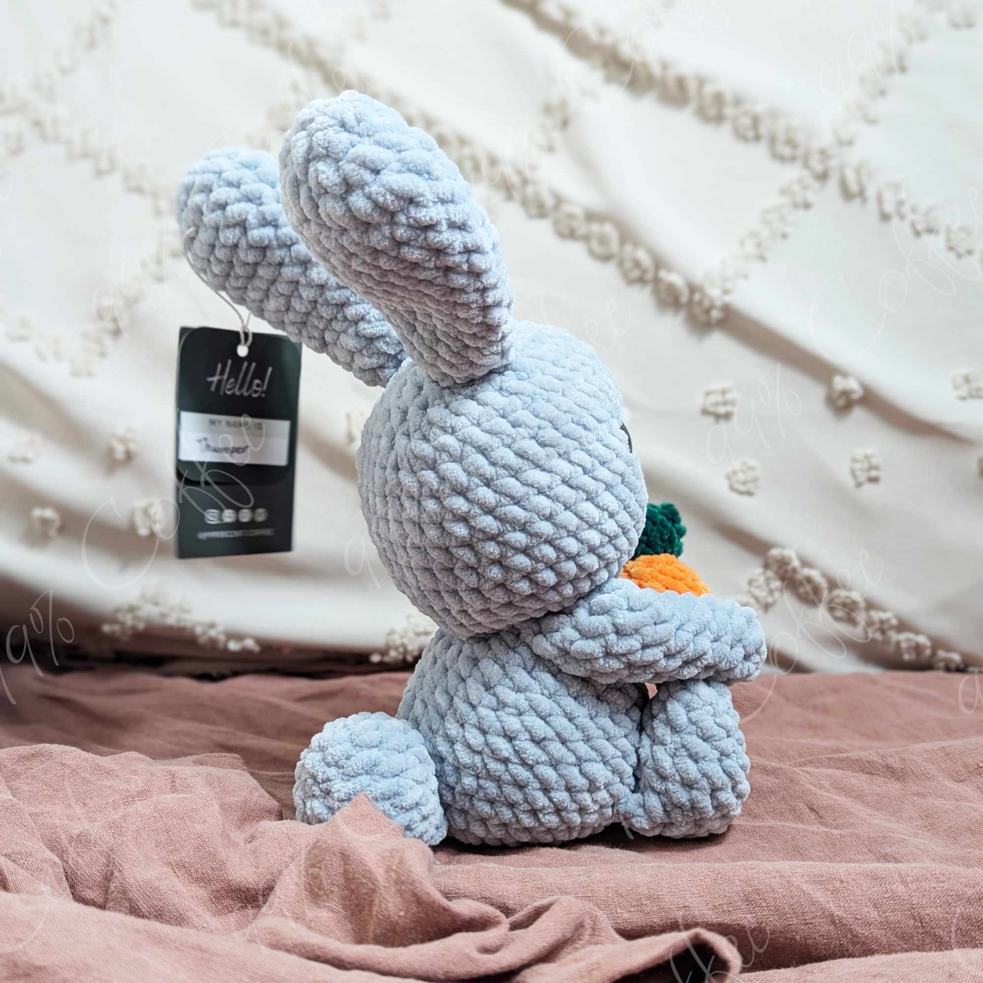Bunny & Carrot Stuffed Animal - Cute Handmade Bunny Plushie - 99% Coffee - #color_grey