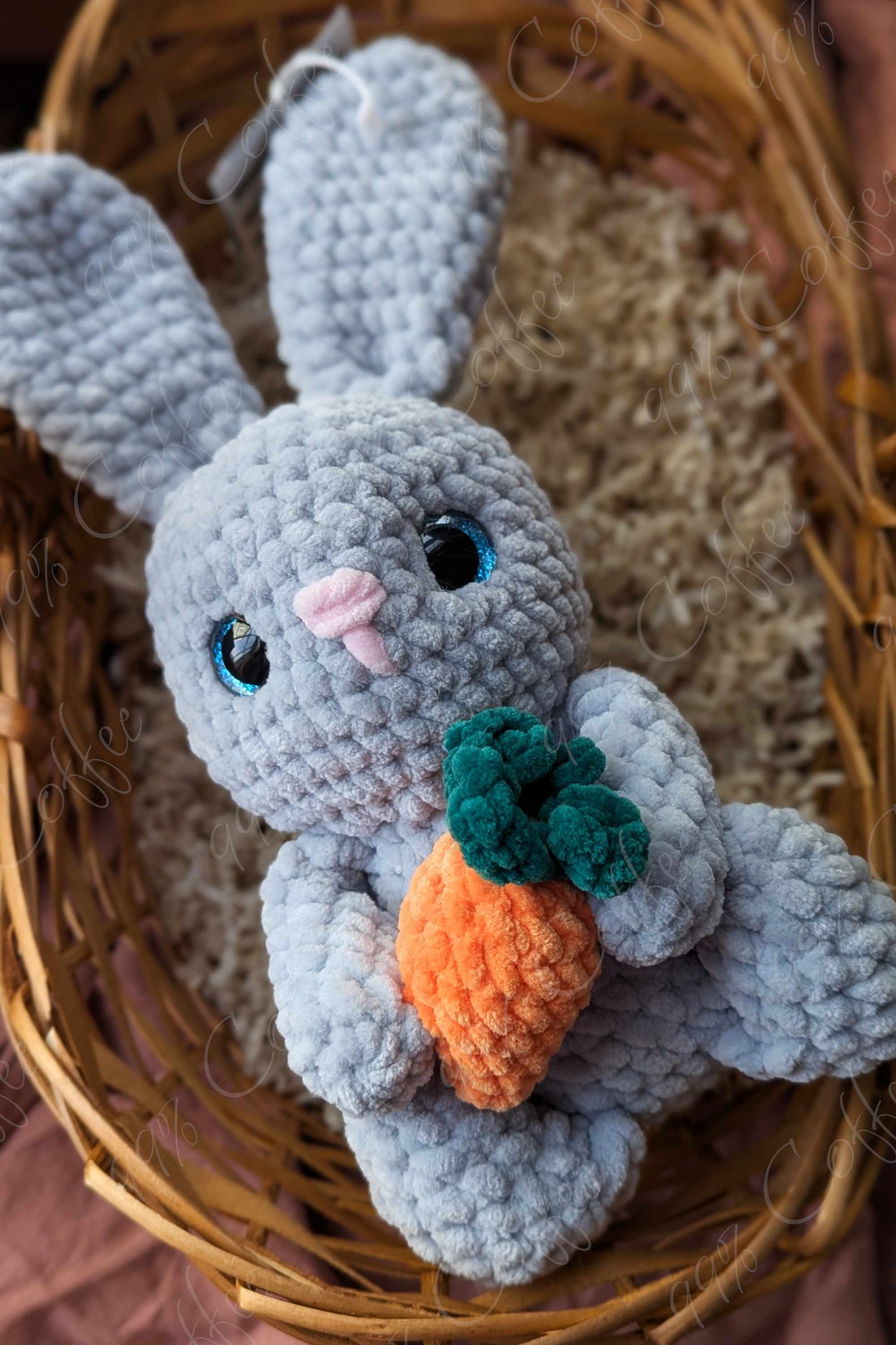 Bunny & Carrot Stuffed Animal - Cute Handmade Bunny Plushie - 99% Coffee - #color_grey