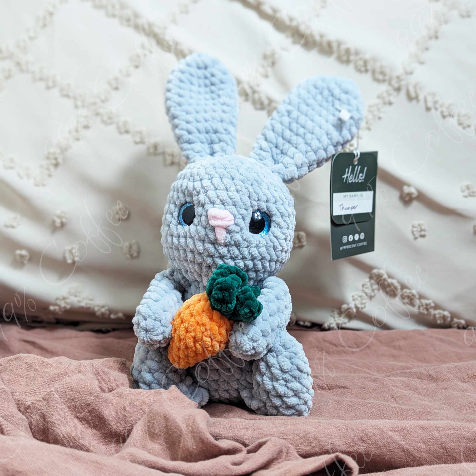 Bunny & Carrot Stuffed Animal - Cute Handmade Bunny Plushie - 99% Coffee - #color_grey