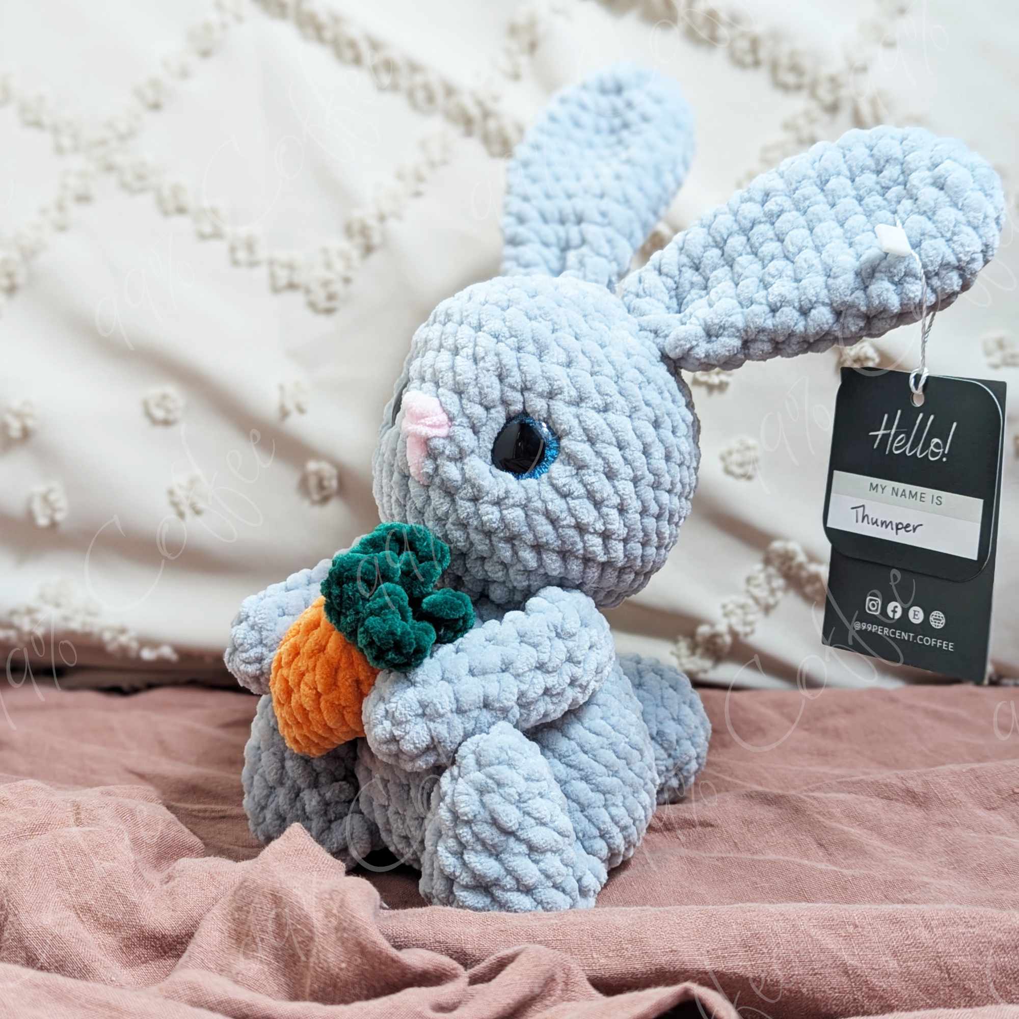 Bunny & Carrot Stuffed Animal - Cute Handmade Bunny Plushie - 99% Coffee - #color_grey