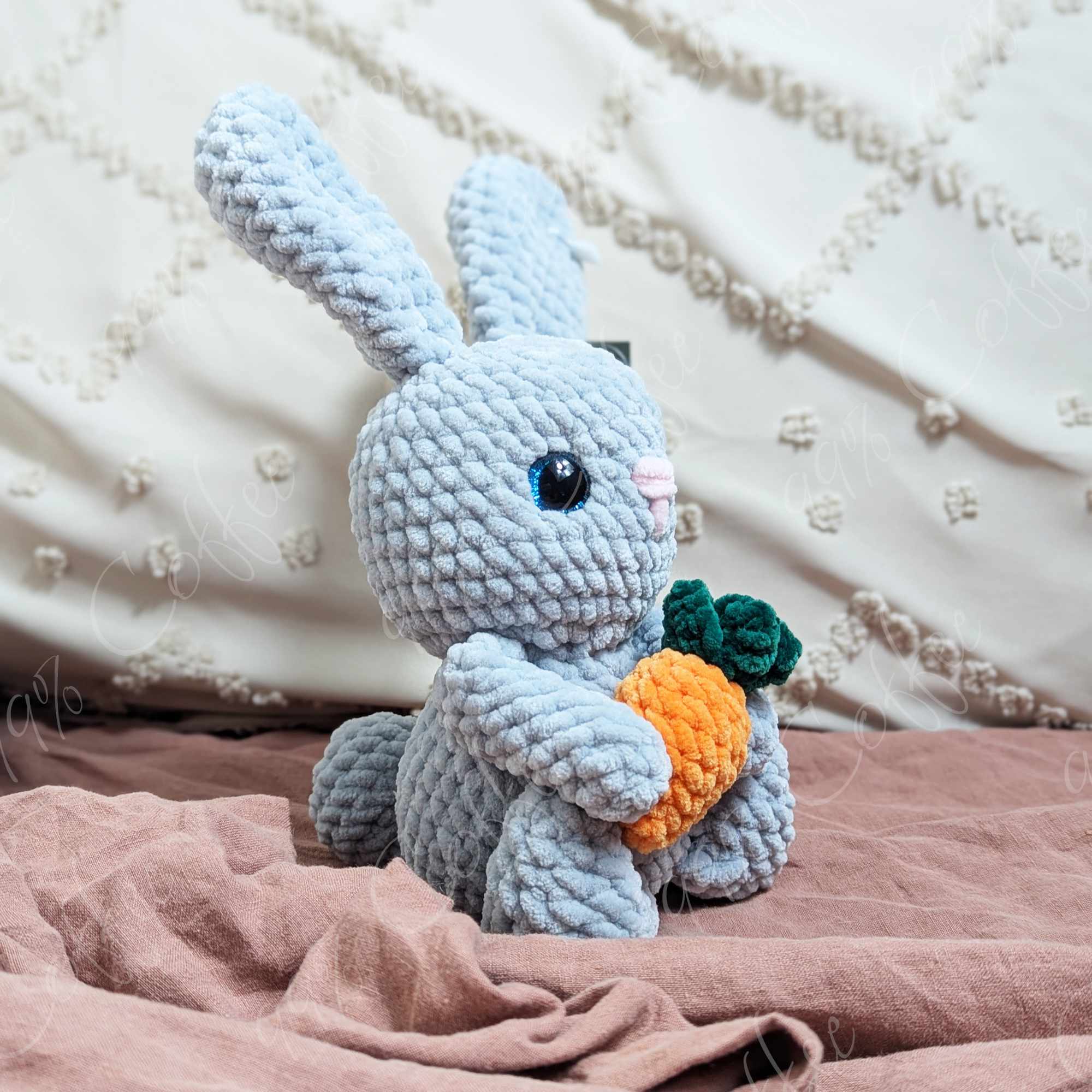 Bunny & Carrot Stuffed Animal - Cute Handmade Bunny Plushie - 99% Coffee - #color_grey
