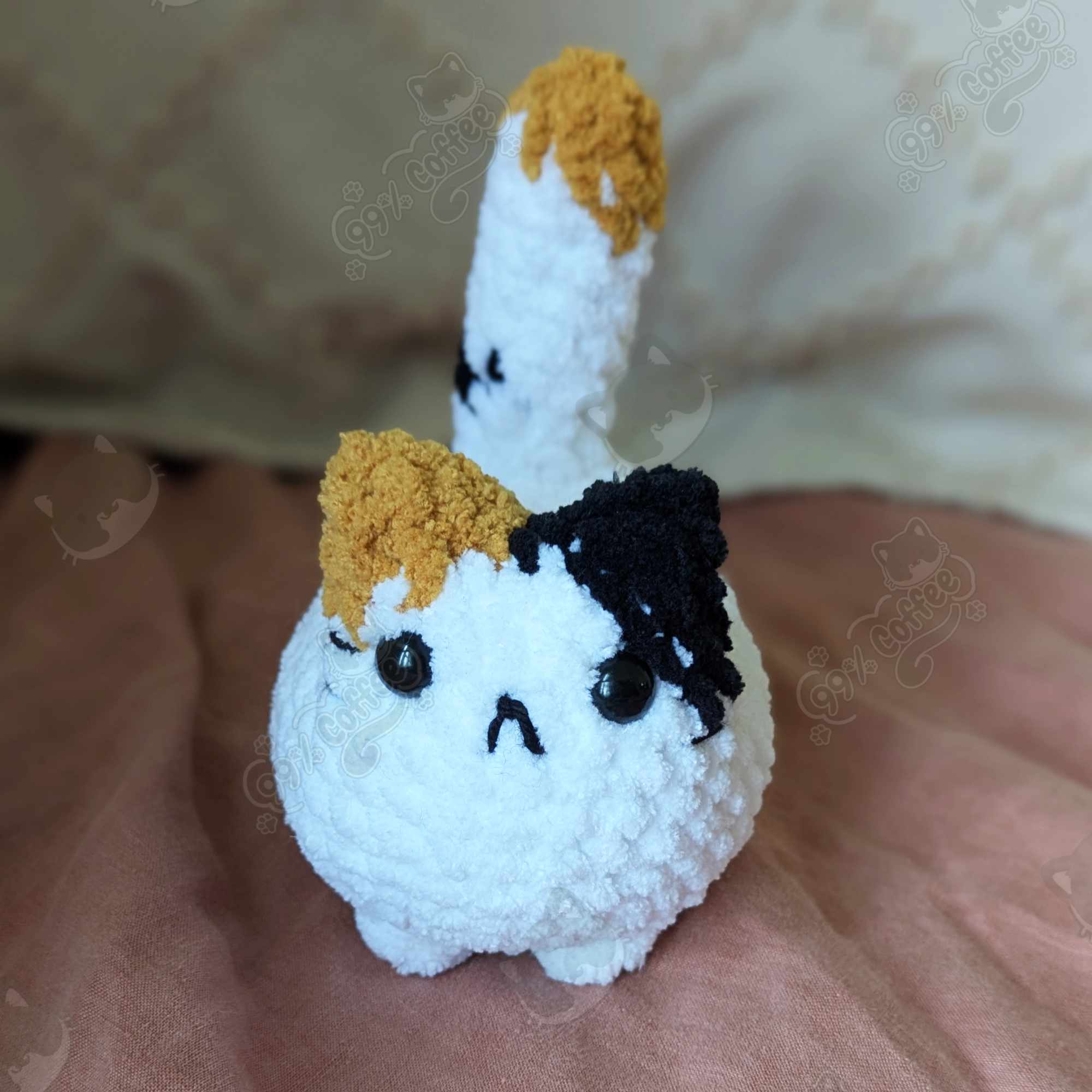 Customizable Loaf Cat Plushie, Calico - Handmade Custom Cat Stuffed Animal - 99% Coffee -