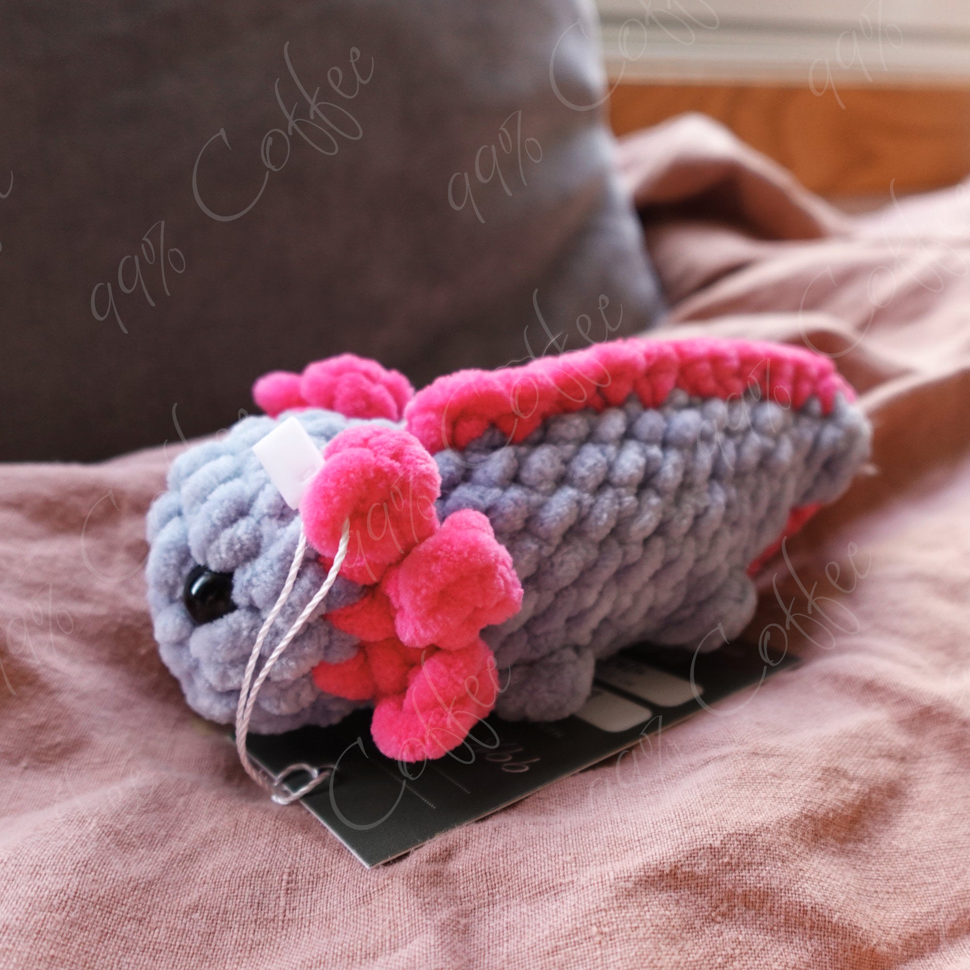 Baby Axolotl Plush Stuffed Animal - Cute Handmade Small Axolotl Plushie - 99% Coffee -