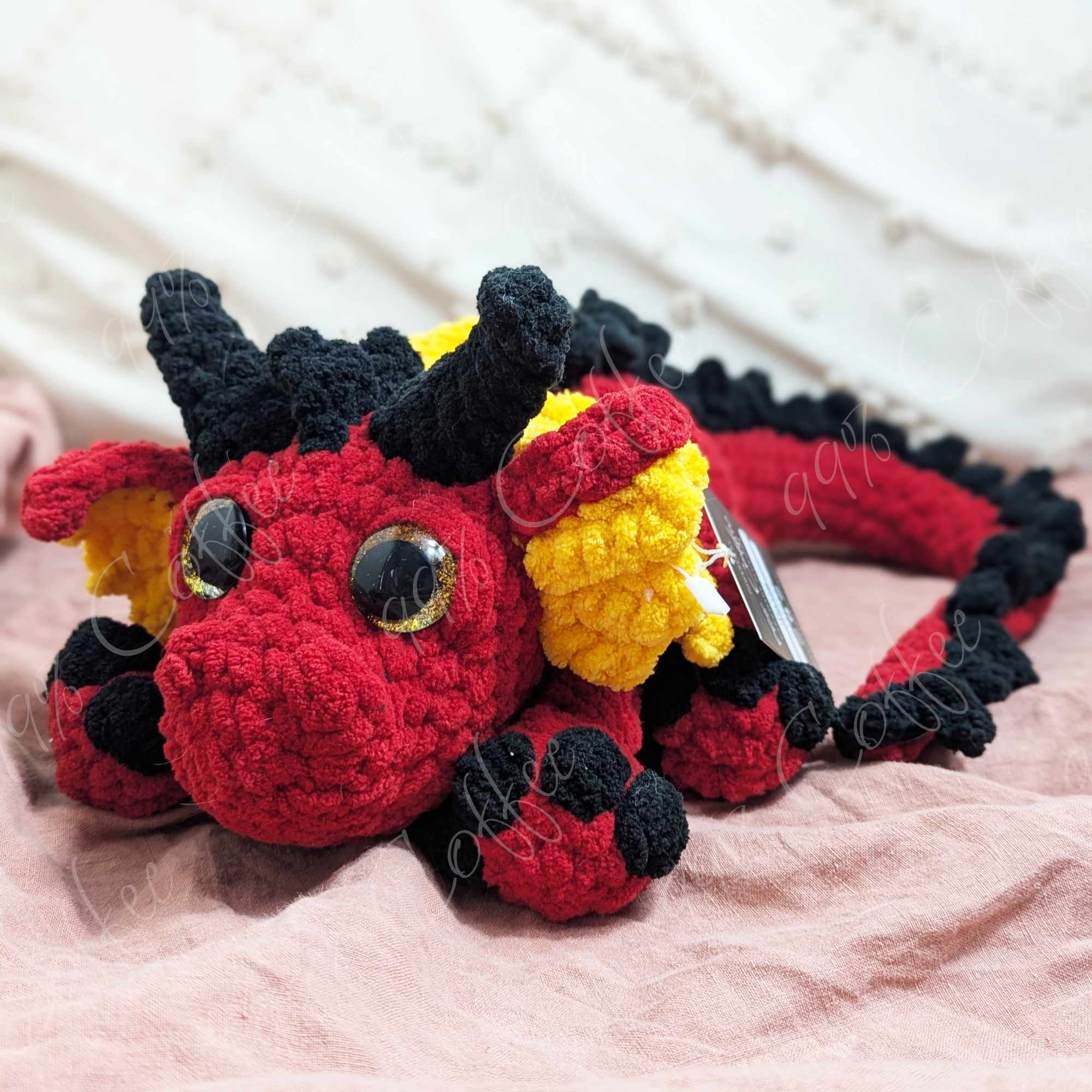 Dragon Stuffed Animal, Harvey - Cute Handmade Large Dragon Plushie - 99% Coffee - #color_red