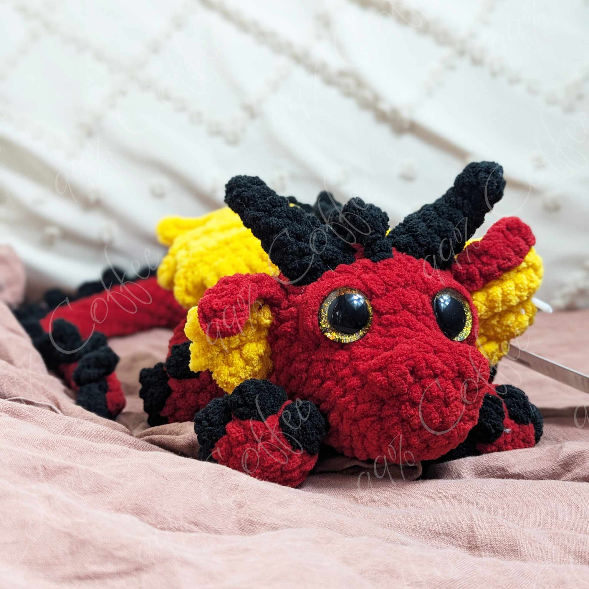 Dragon Stuffed Animal, Harvey - Cute Handmade Large Dragon Plushie - 99% Coffee - #color_red