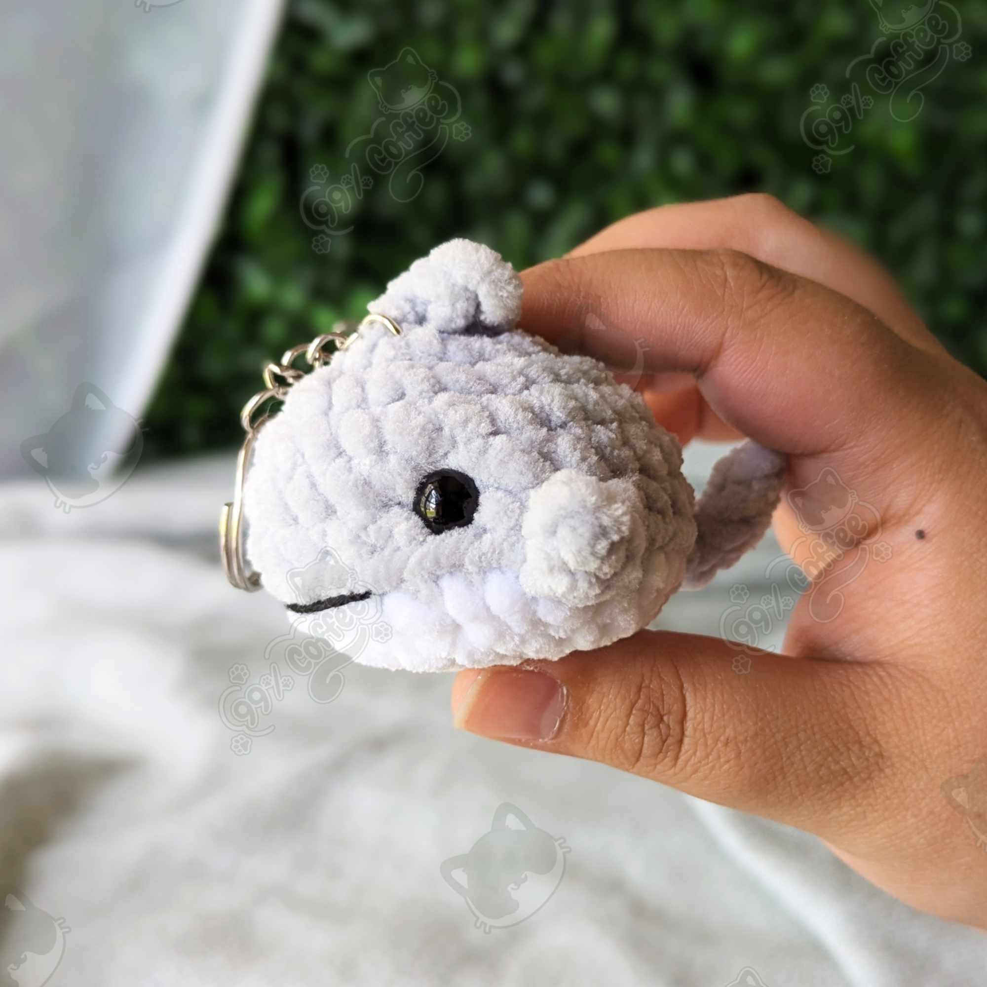 Shark Plushie, Mini - Cute Handmade Small Shark Stuffed Animal Keychain - 99% Coffee - #color_Light-Grey