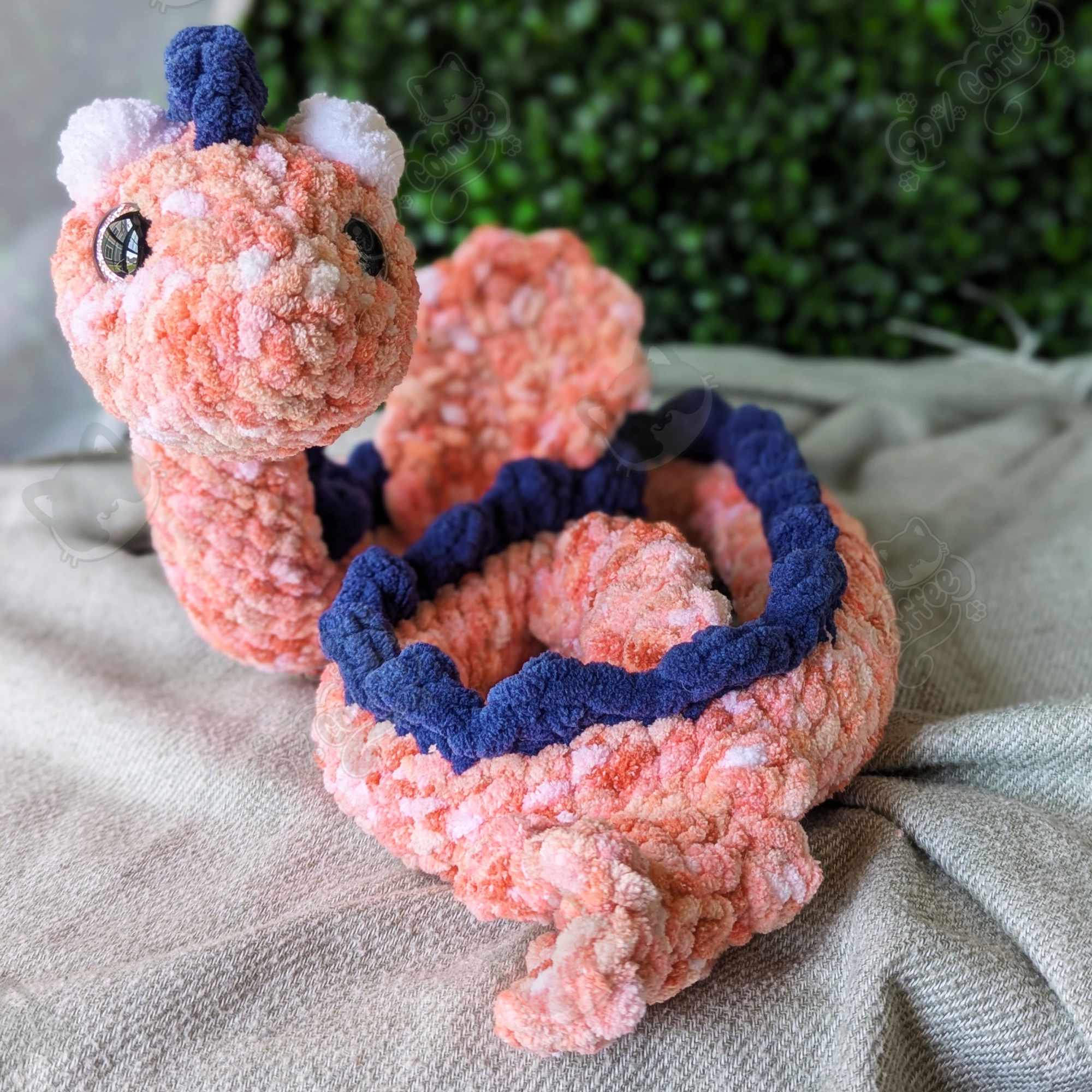 Sea Serpent Plushie, Pink - Handmade Stuffed Animal - 99% Coffee - #pink