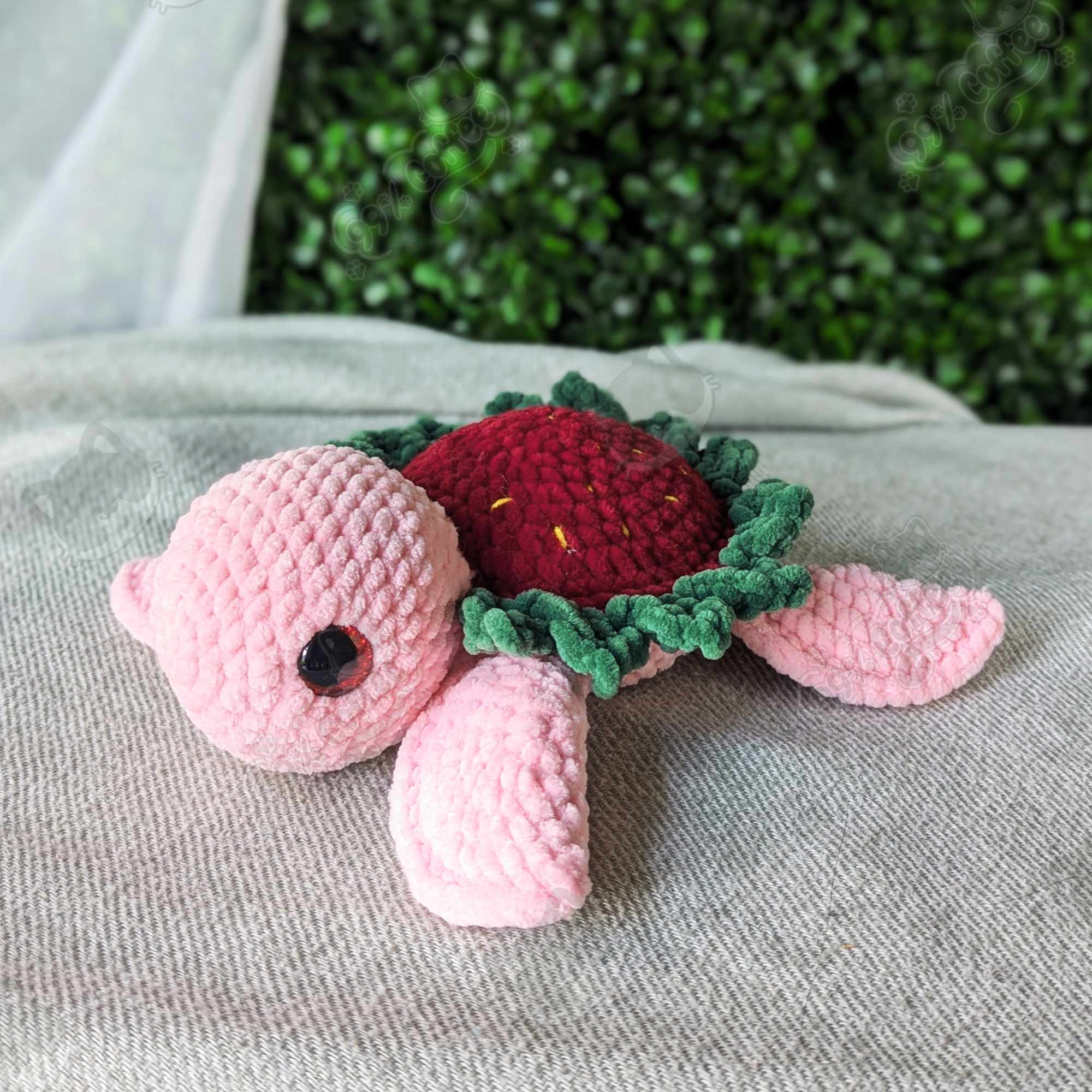 Strawberry Turtle Plushie - Cute Handmade Fruit Turtle Stuffed Animal - 99% Coffee - #color_strawberry