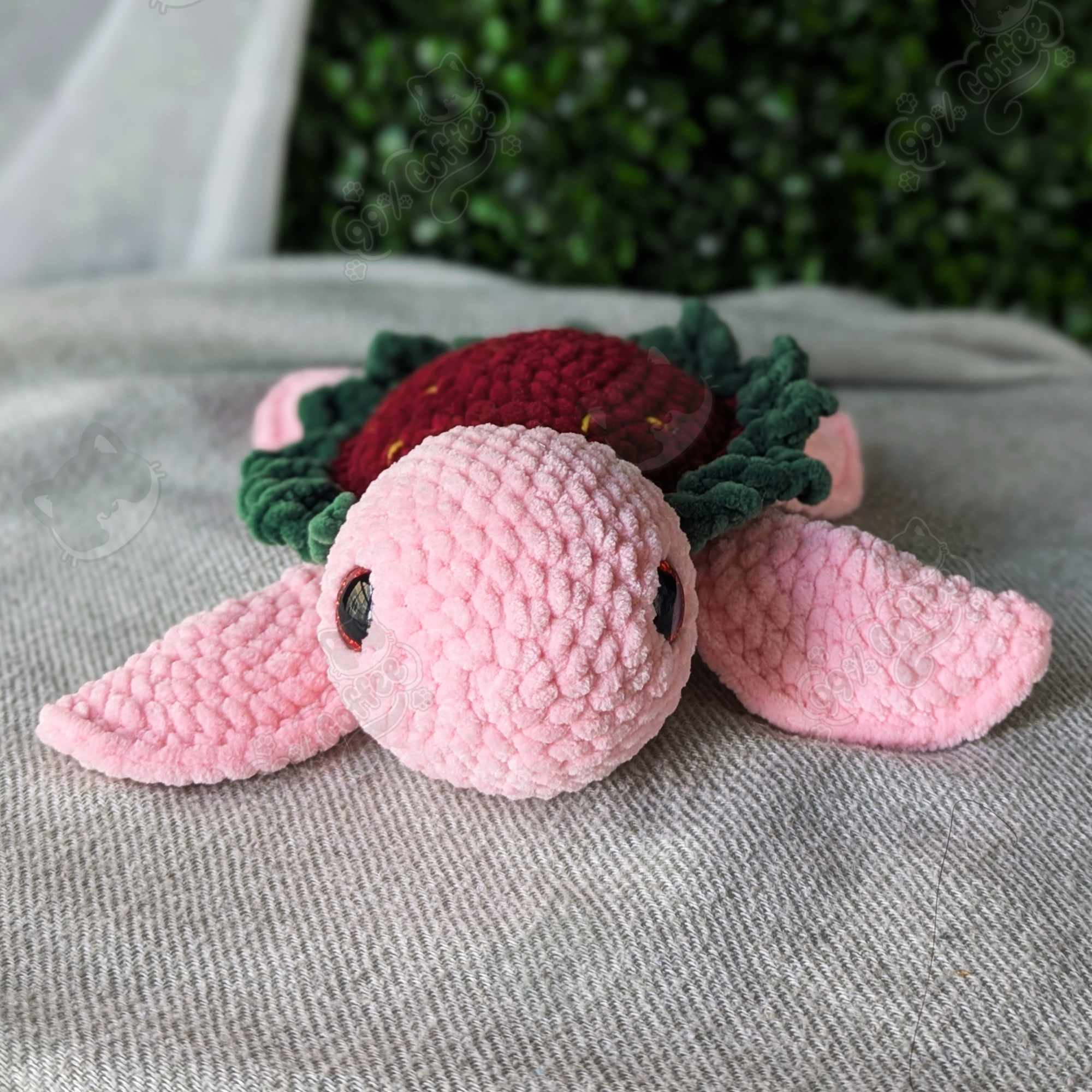 Strawberry Turtle Plushie - Cute Handmade Fruit Turtle Stuffed Animal - 99% Coffee - #color_strawberry
