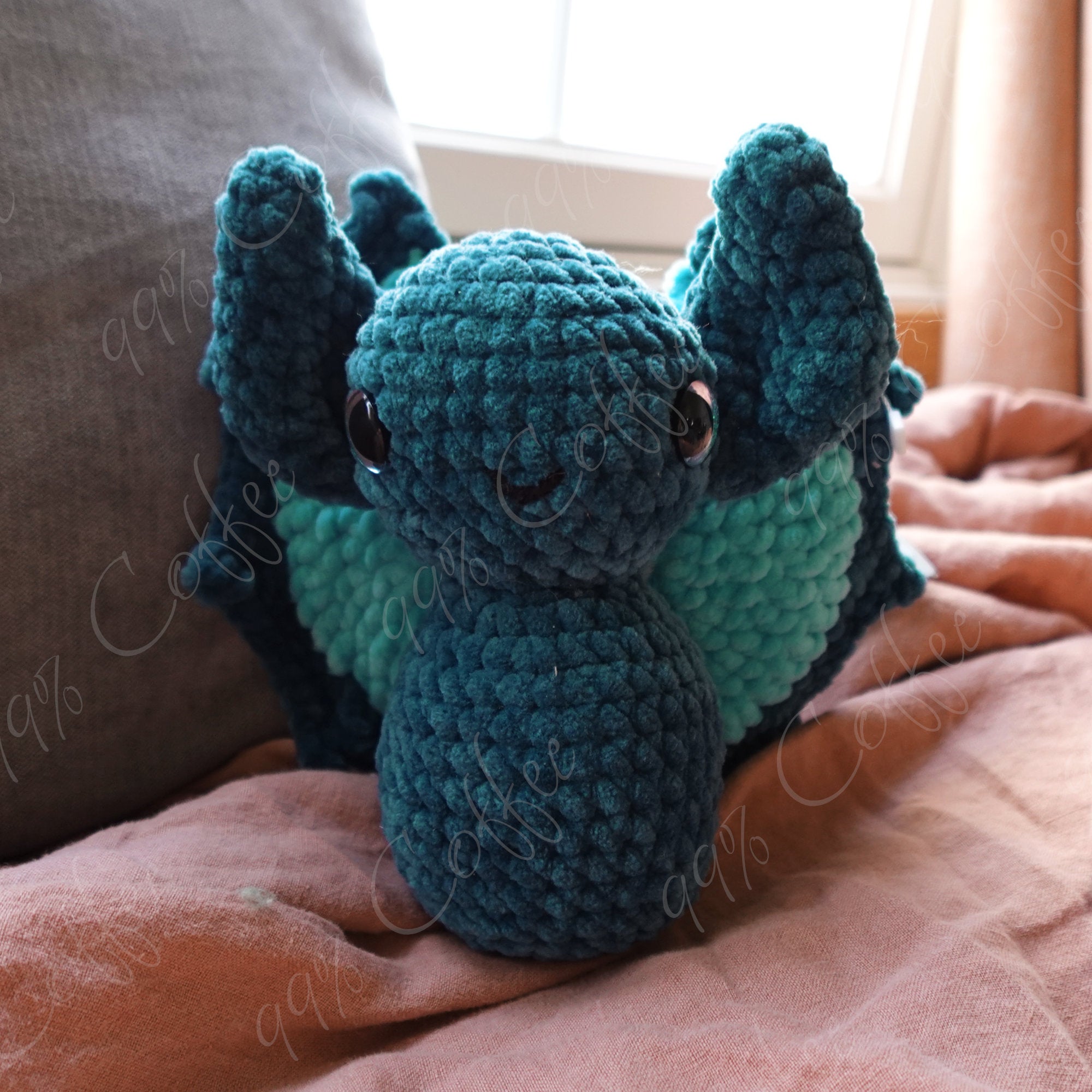 Bat, Large Stuffed Animal - Cute Handmade Barn Bat Plushie - 99% Coffee - #color_Blue