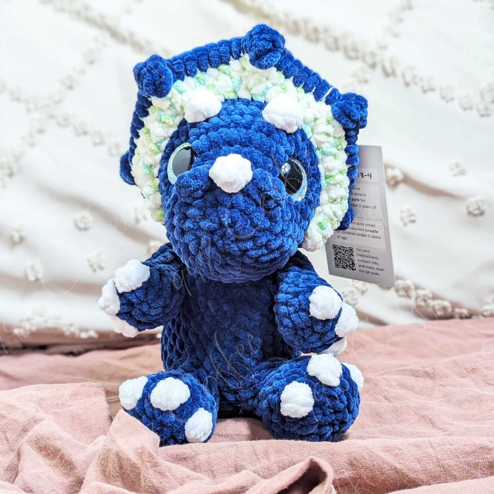 Triceratops Stuffed Animal - Cute Handmade Dinosaur Plushie - 99% Coffee - #color_blue