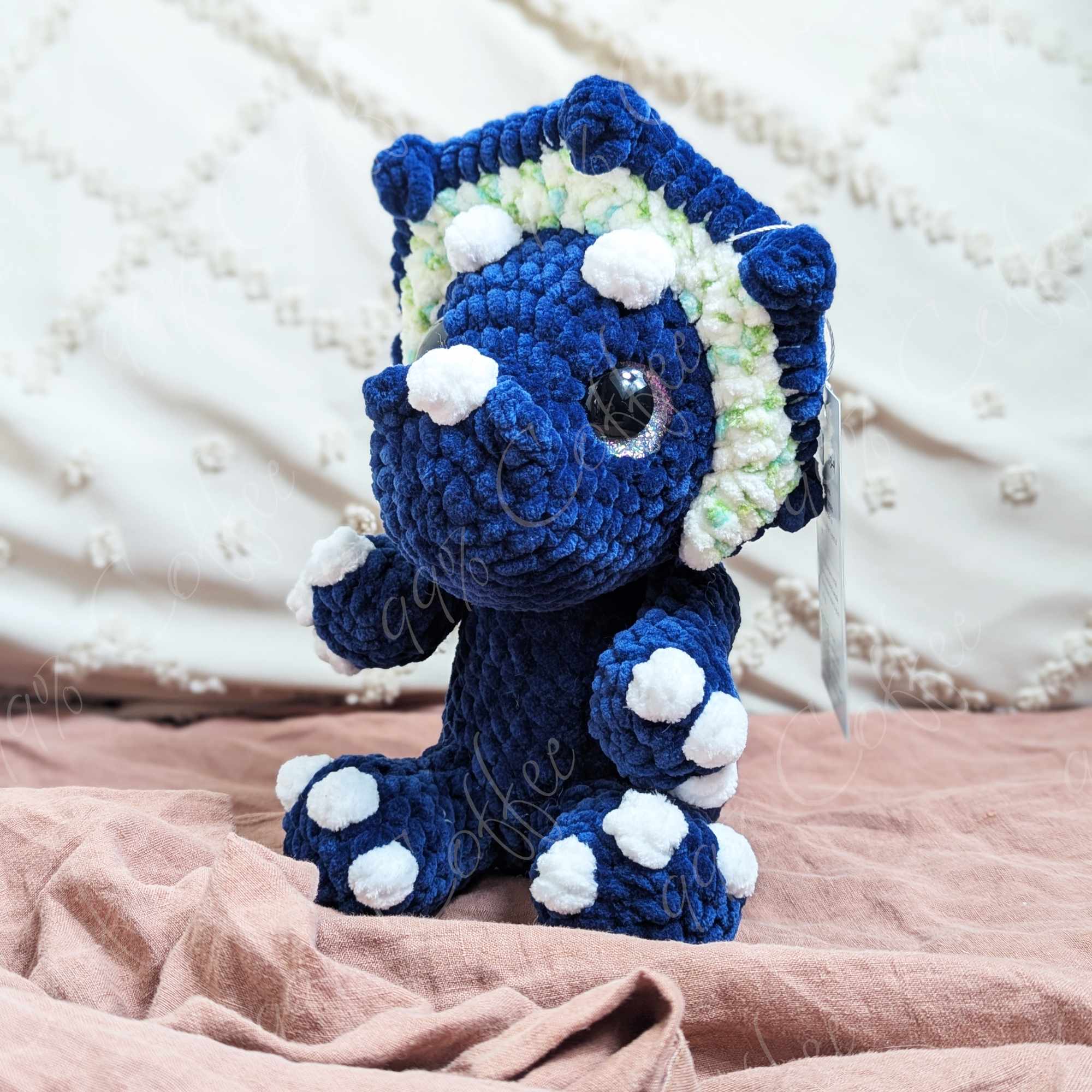 Triceratops Stuffed Animal - Cute Handmade Dinosaur Plushie - 99% Coffee - #color_blue