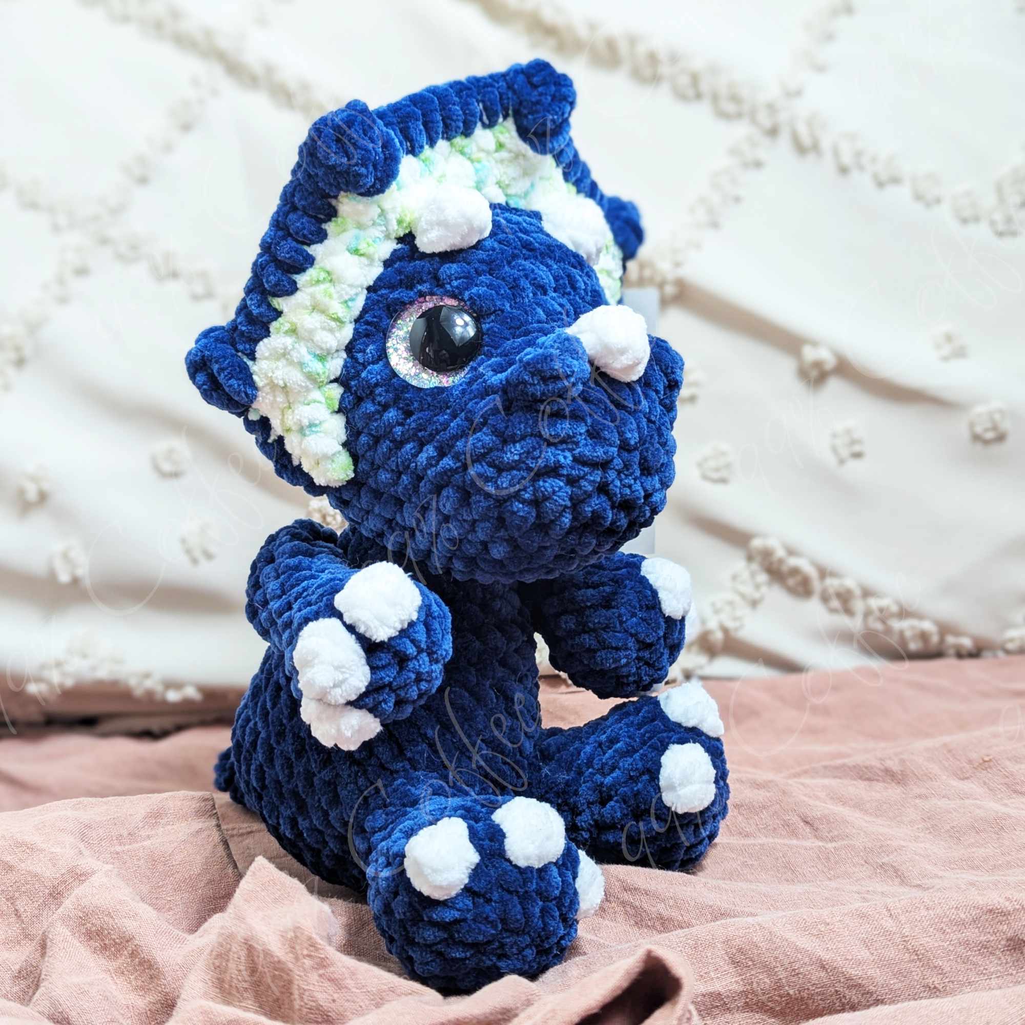 Triceratops Stuffed Animal - Cute Handmade Dinosaur Plushie - 99% Coffee - #color_blue