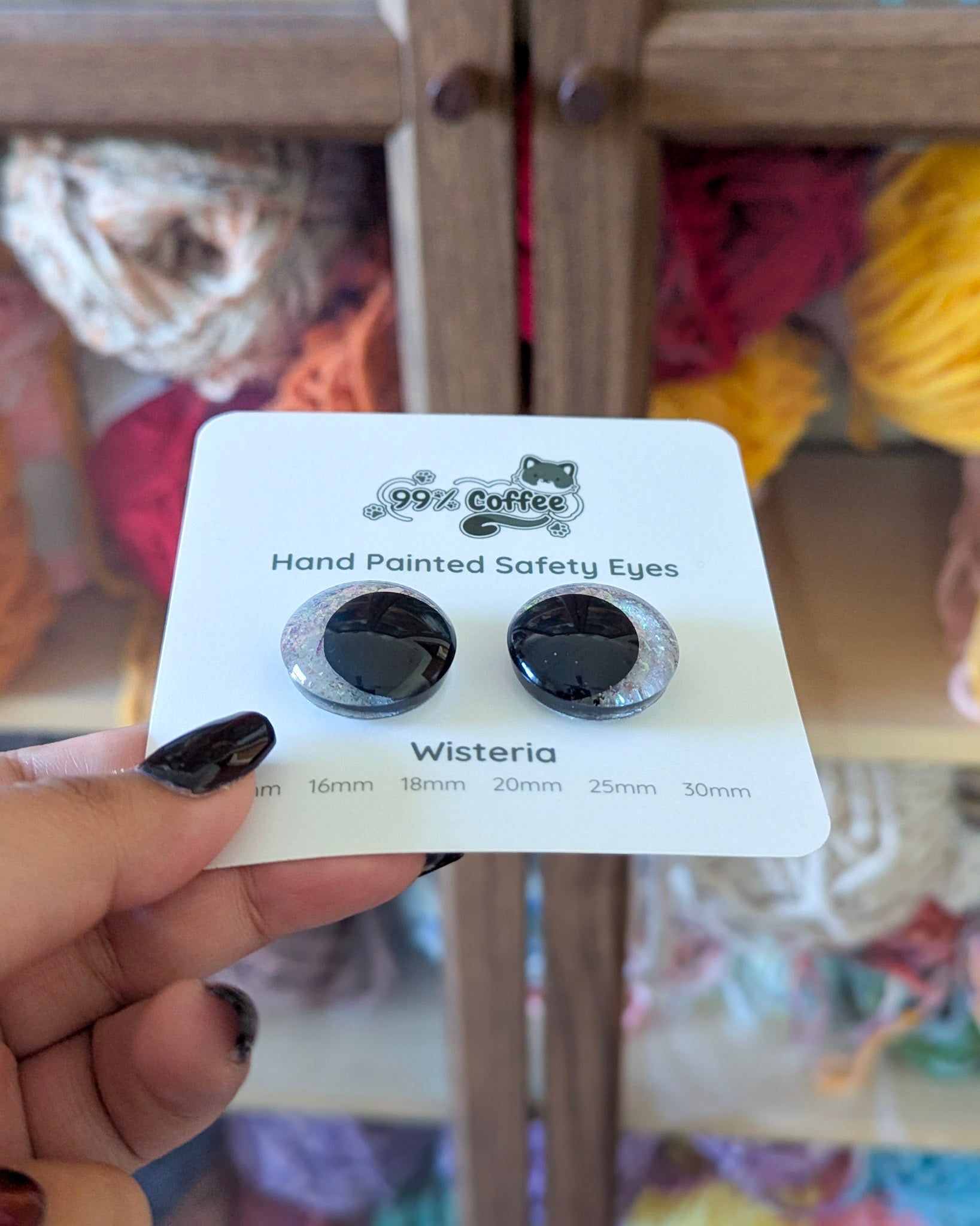 Wisteria - Hand - Painted Glitter Safety Eyes - 99% Coffee