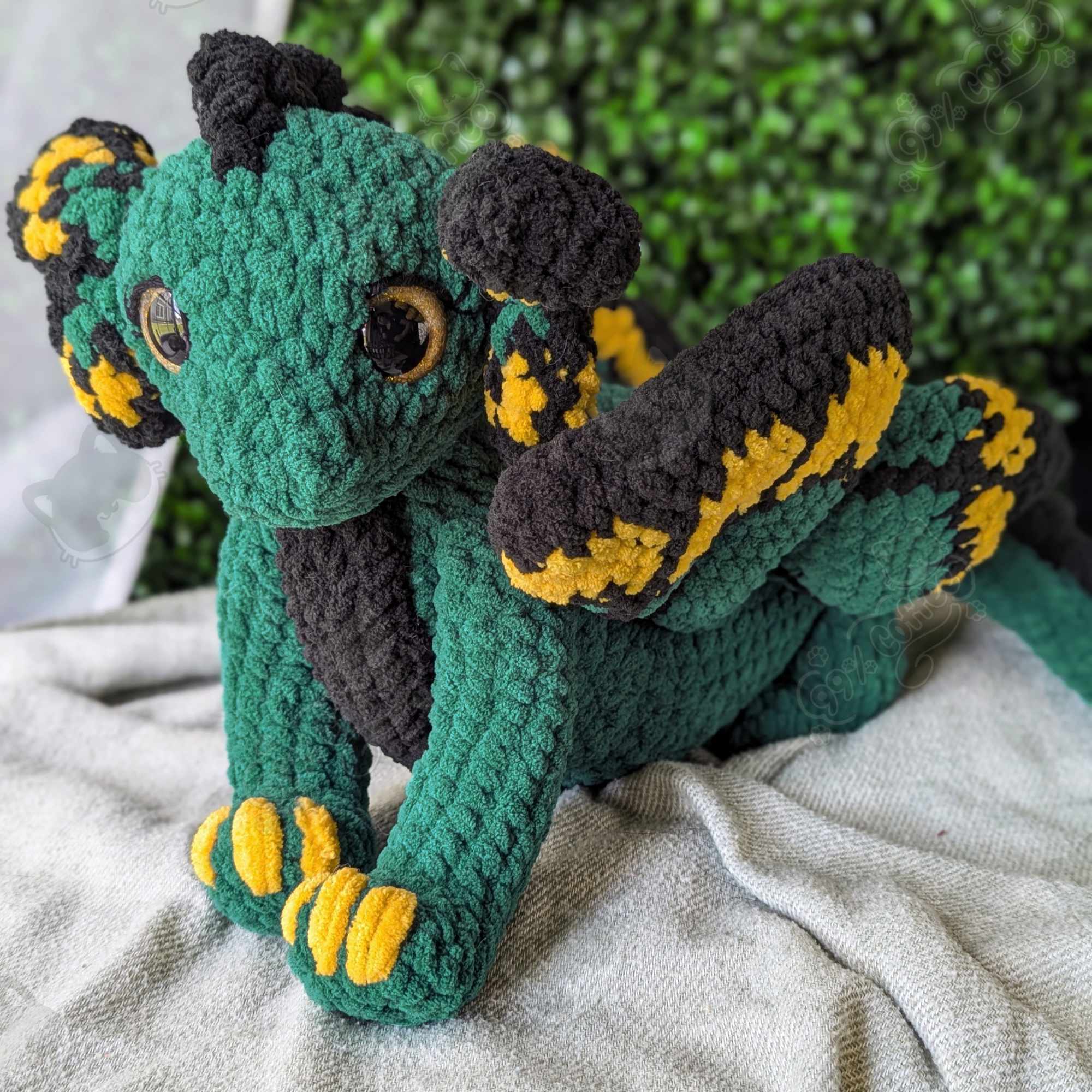 Butterfly Dragon Plushie - Handmade Large Butterfly Dragon Stuffed Animal - 99% Coffee - #color_green-butterfly