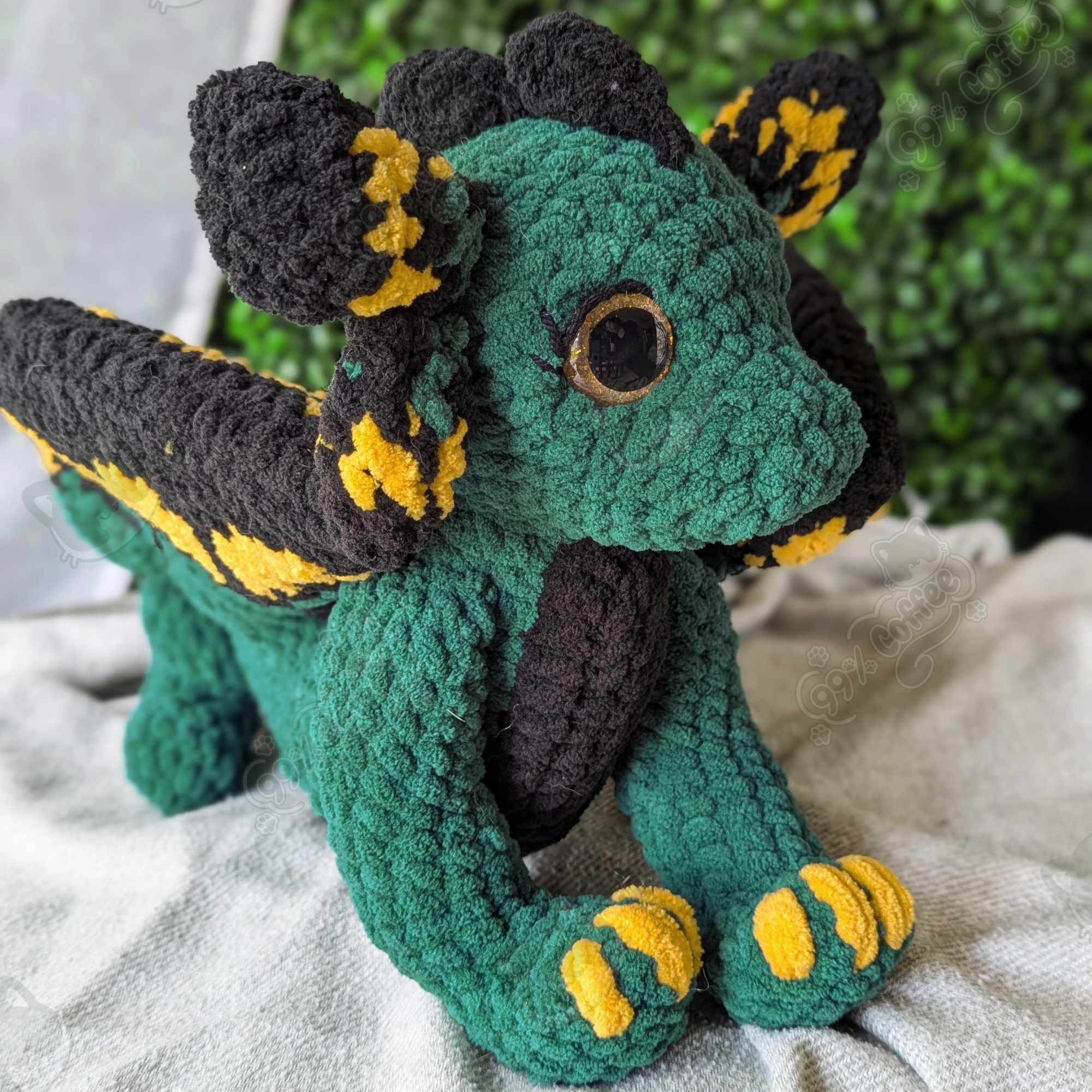 Butterfly Dragon Plushie - Handmade Large Butterfly Dragon Stuffed Animal - 99% Coffee - #color_green-butterfly