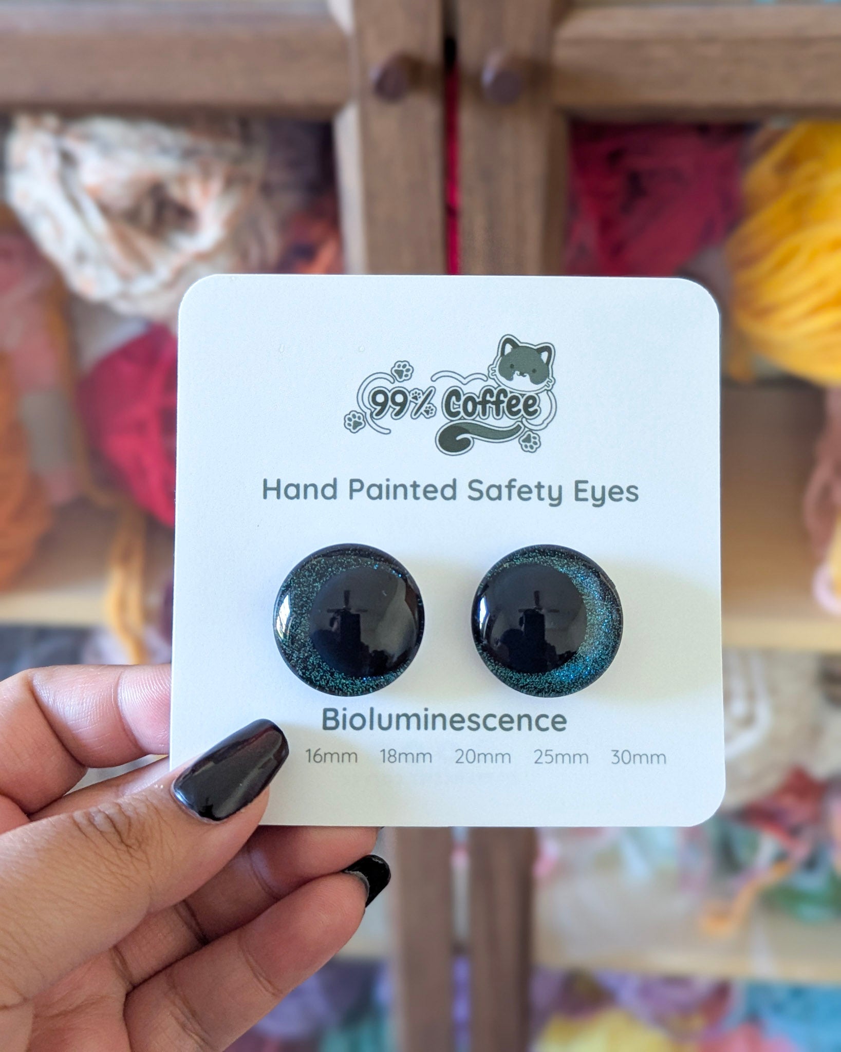 Bioluminescence - Hand - Painted Glitter Safety Eyes - 99% Coffee