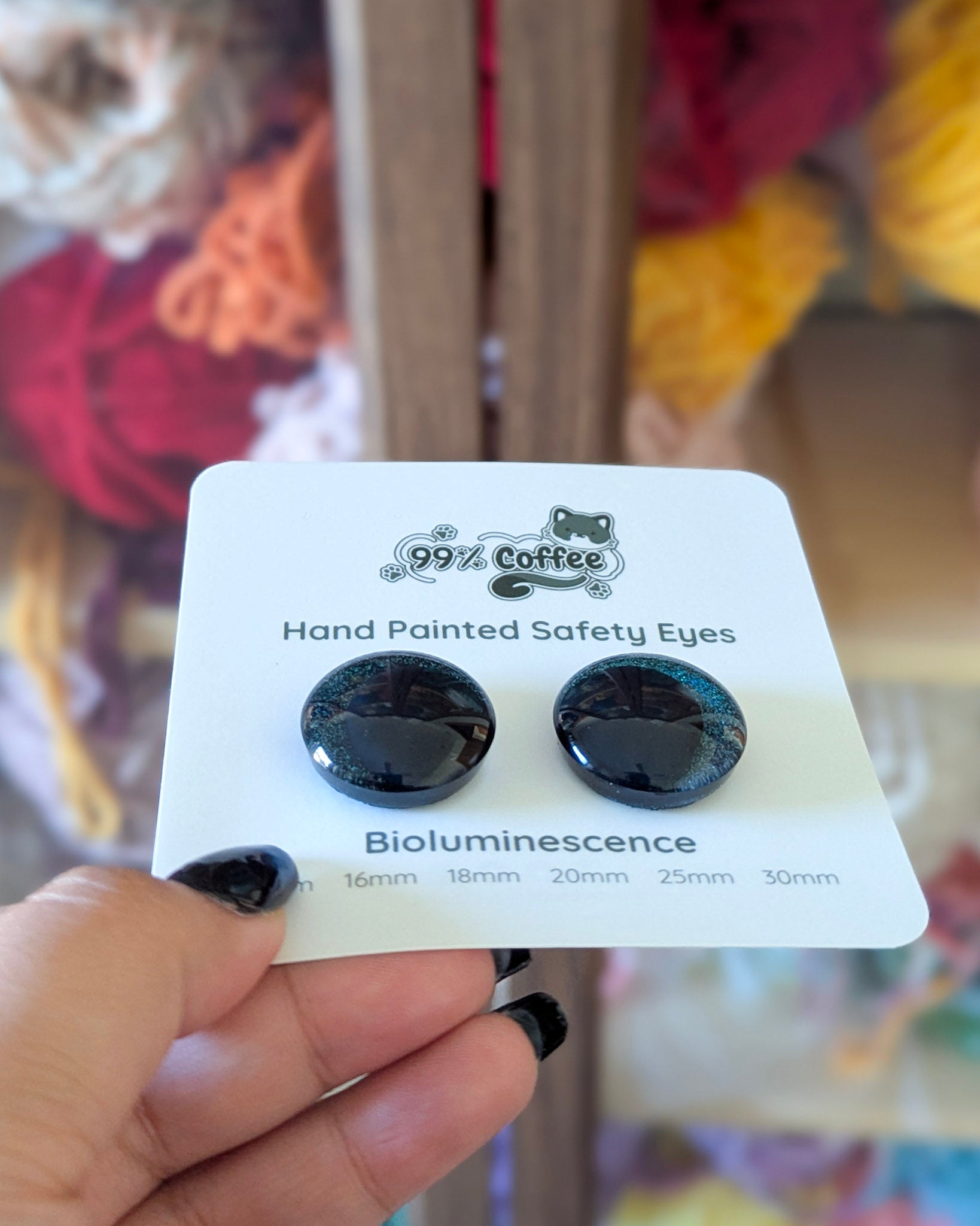 Bioluminescence - Hand - Painted Glitter Safety Eyes - 99% Coffee