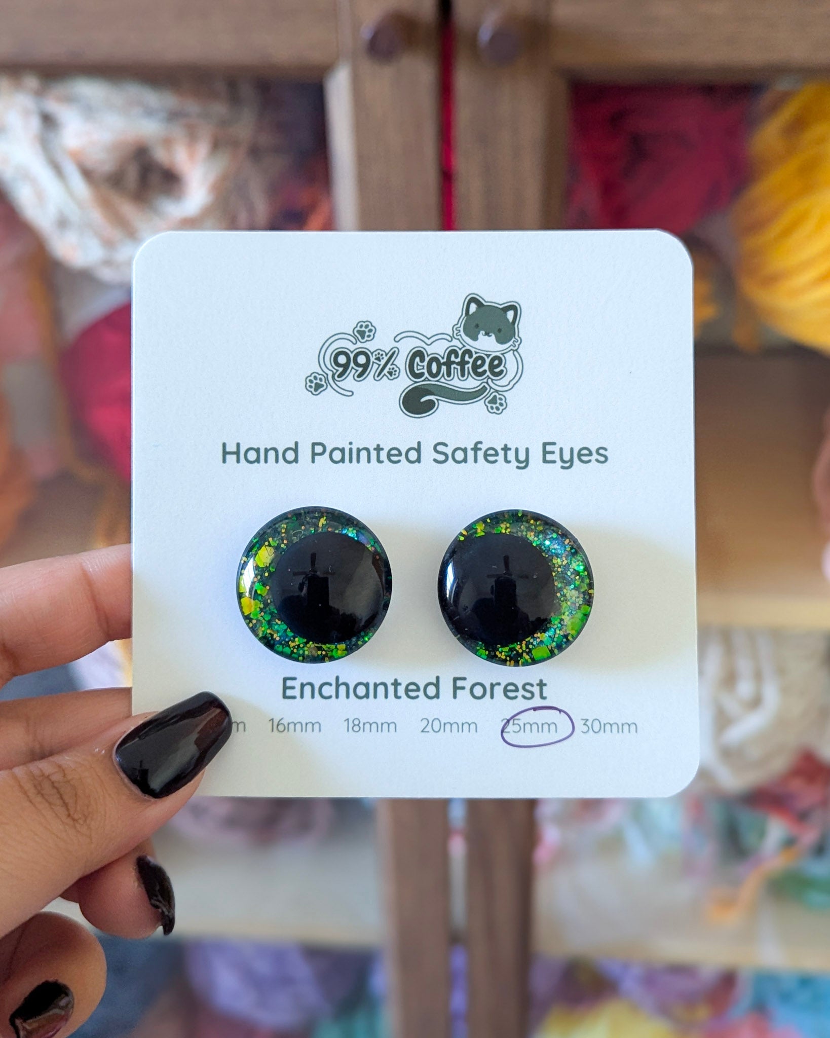 Enchanted Forest - Hand - Painted Glitter Safety Eyes - 99% Coffee