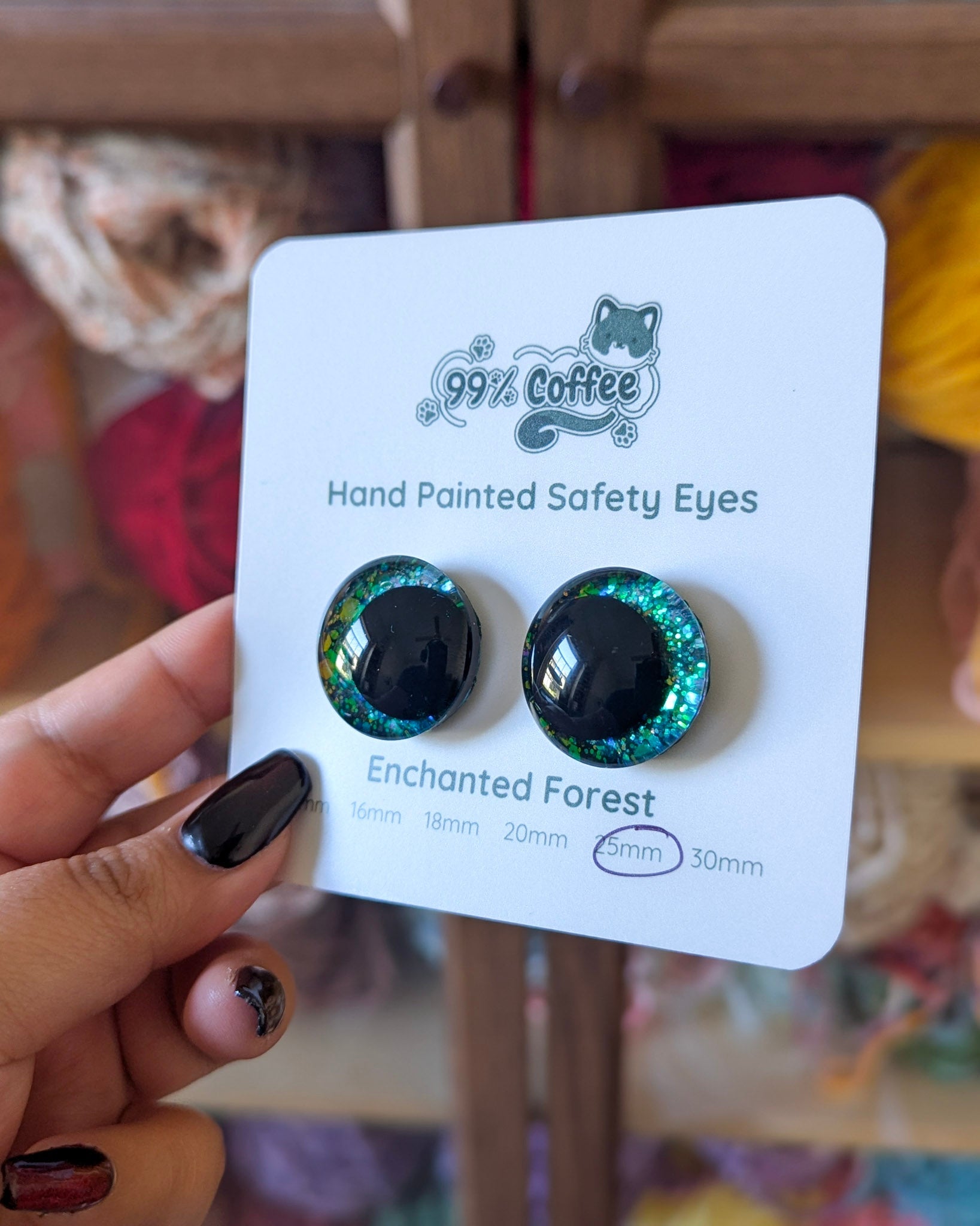Enchanted Forest - Hand - Painted Glitter Safety Eyes - 99% Coffee