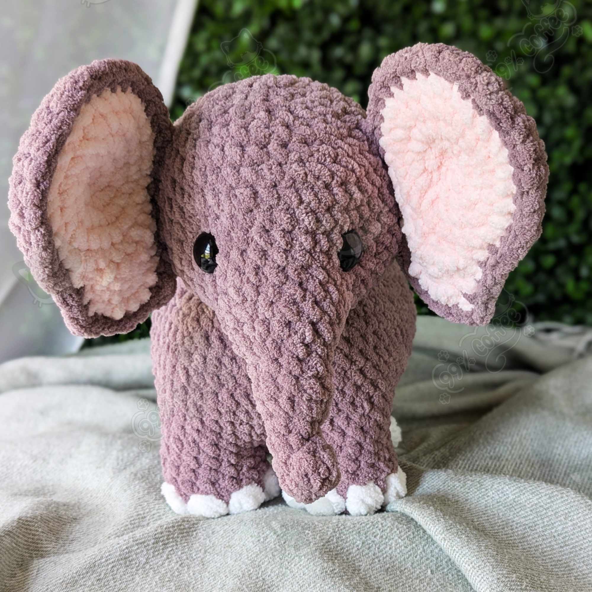 Large Elephant Plushie - Handmade Large Elephant Stuffed Animal - 99% Coffee - #color_Mauve