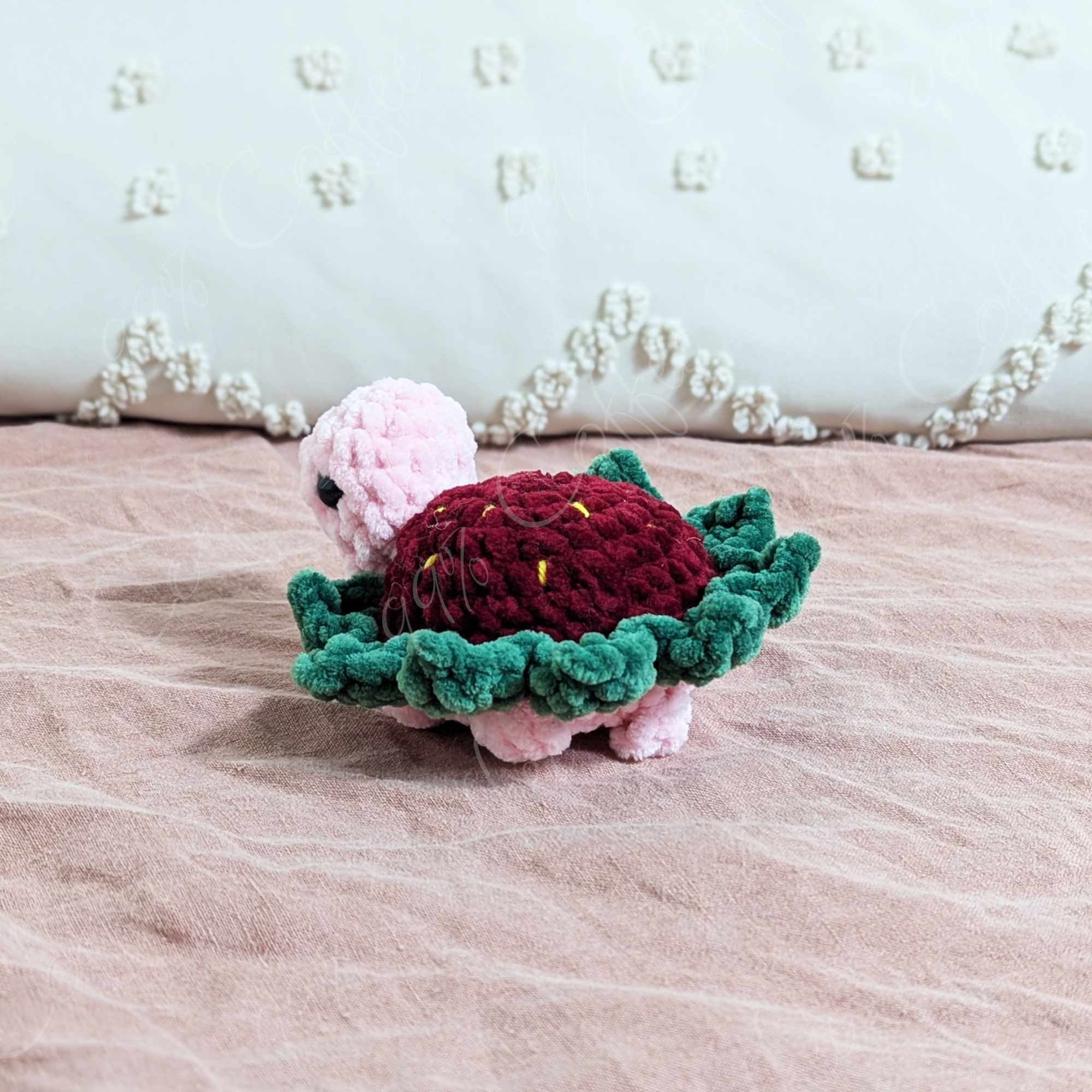 Mini Strawberry Turtle Stuffed Animal - Cute Handmade Small Fruit Turtle Stuffed Animal - 99% Coffee - #color_strawberry