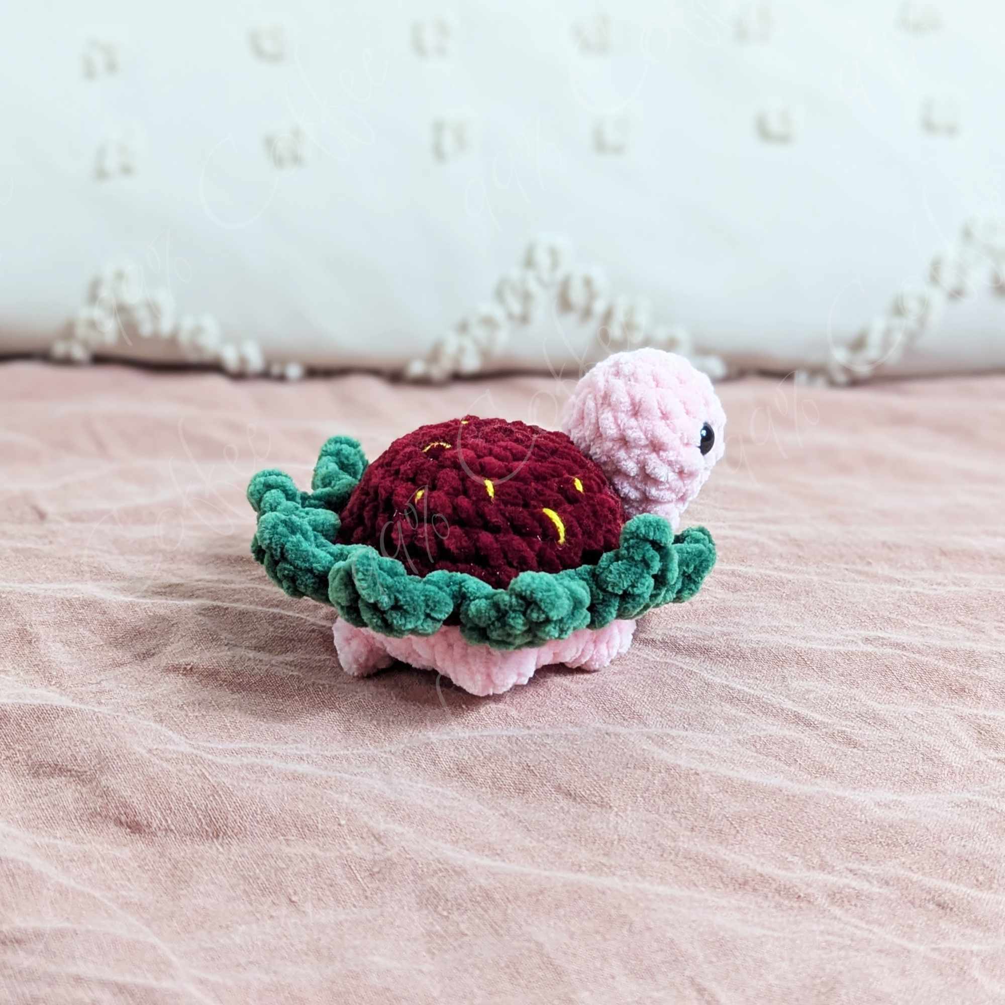 Mini Strawberry Turtle Stuffed Animal - Cute Handmade Small Fruit Turtle Stuffed Animal - 99% Coffee - #color_strawberry