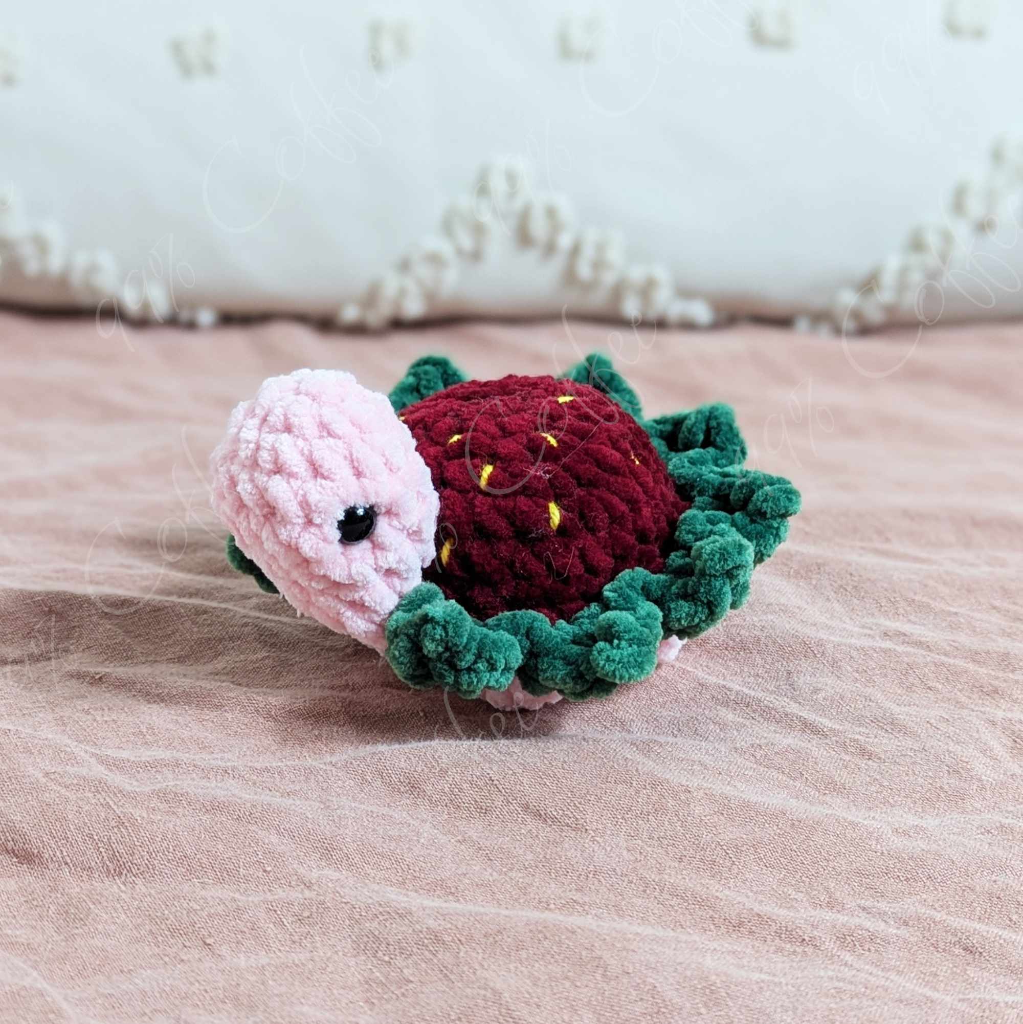 Mini Strawberry Turtle Stuffed Animal - Cute Handmade Small Fruit Turtle Stuffed Animal - 99% Coffee - #color_strawberry