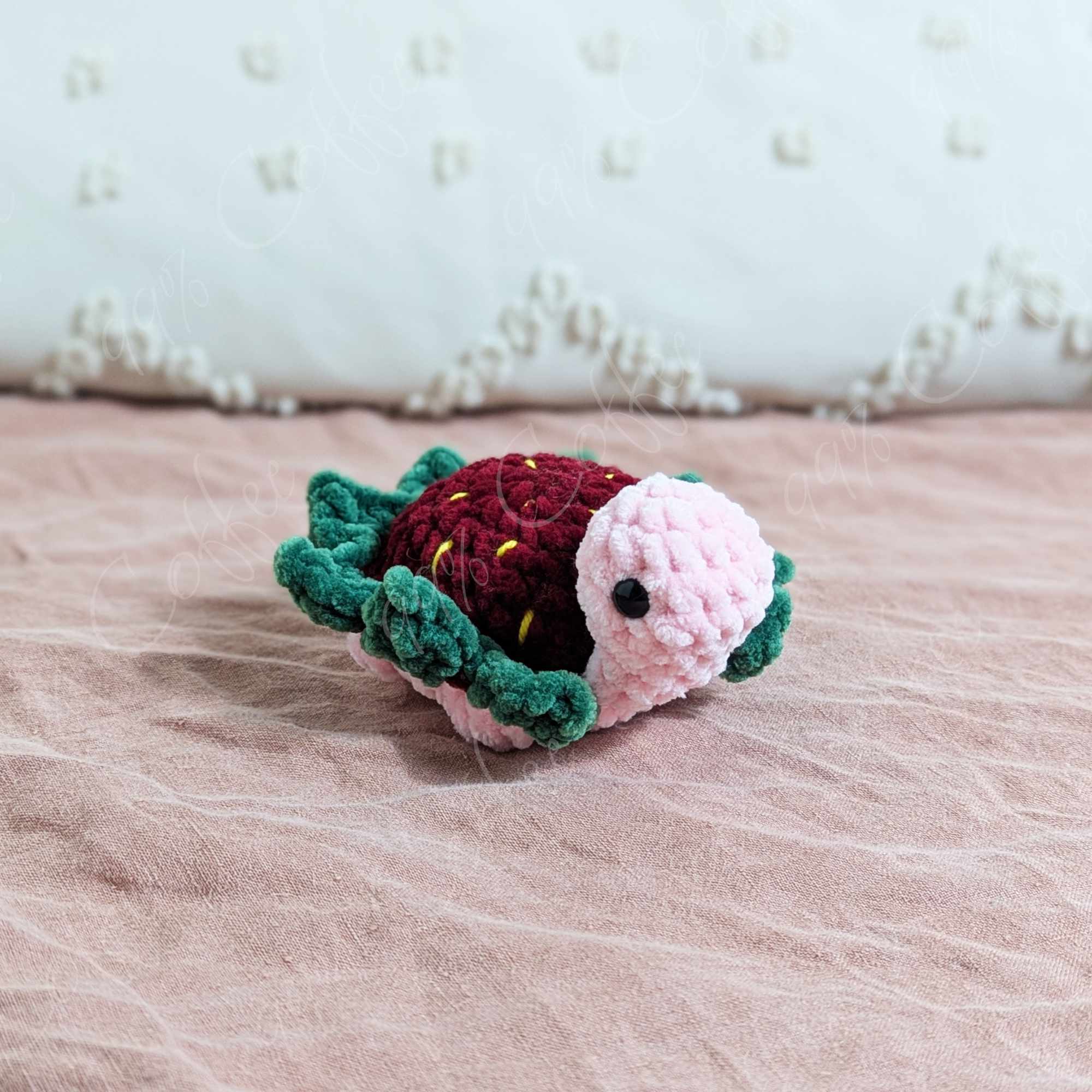 Mini Strawberry Turtle Stuffed Animal - Cute Handmade Small Fruit Turtle Stuffed Animal - 99% Coffee - #color_strawberry