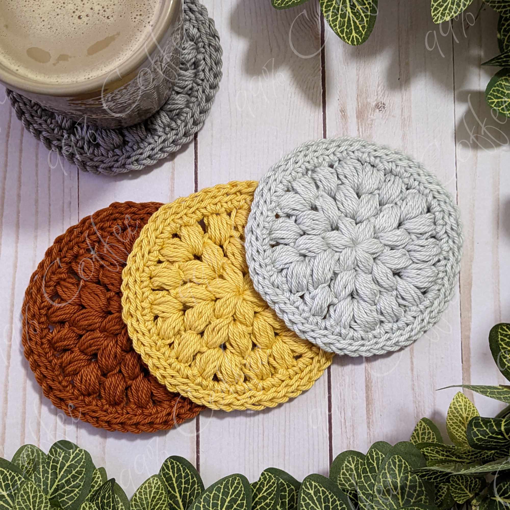 Puff Coasters, Set of 4 - Cute Handmade Cup Coaster Set - 99% Coffee - #color_assorted