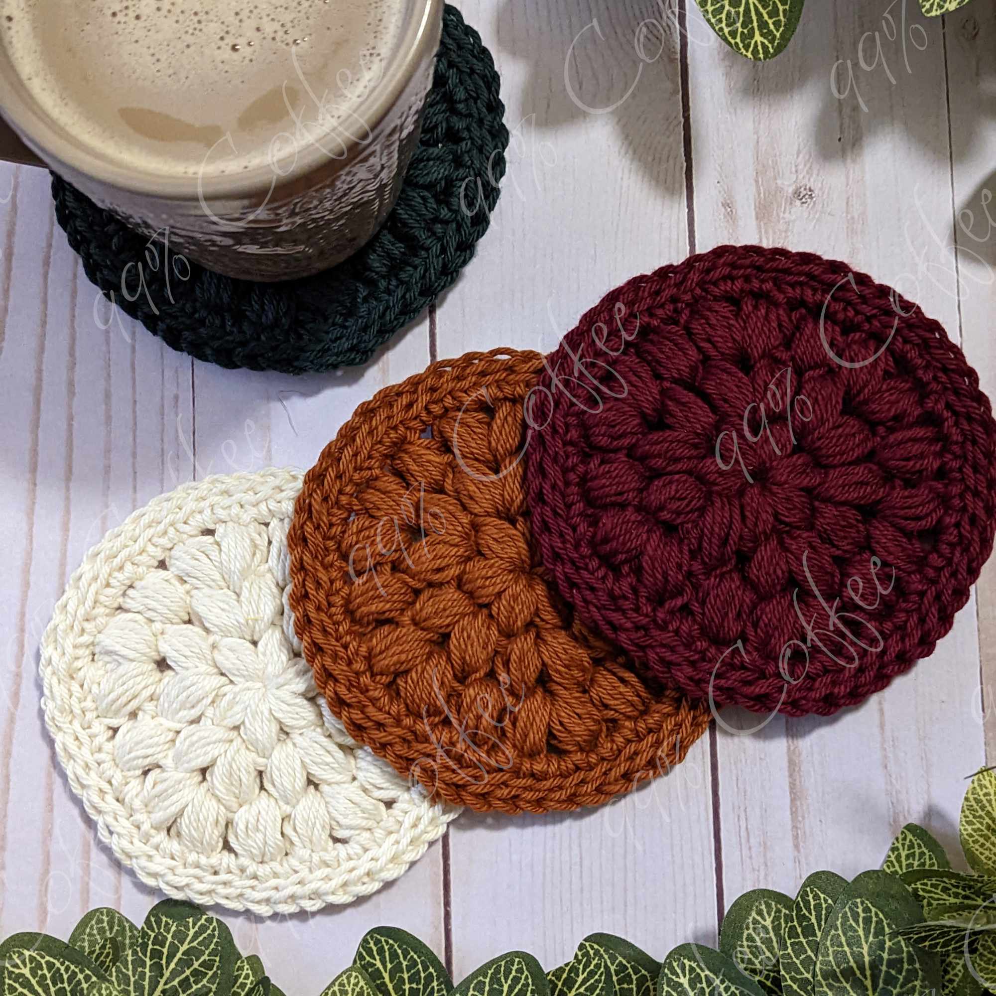 Puff Coasters, Set of 4 - Cute Handmade Cup Coaster Set - 99% Coffee - #color_fall