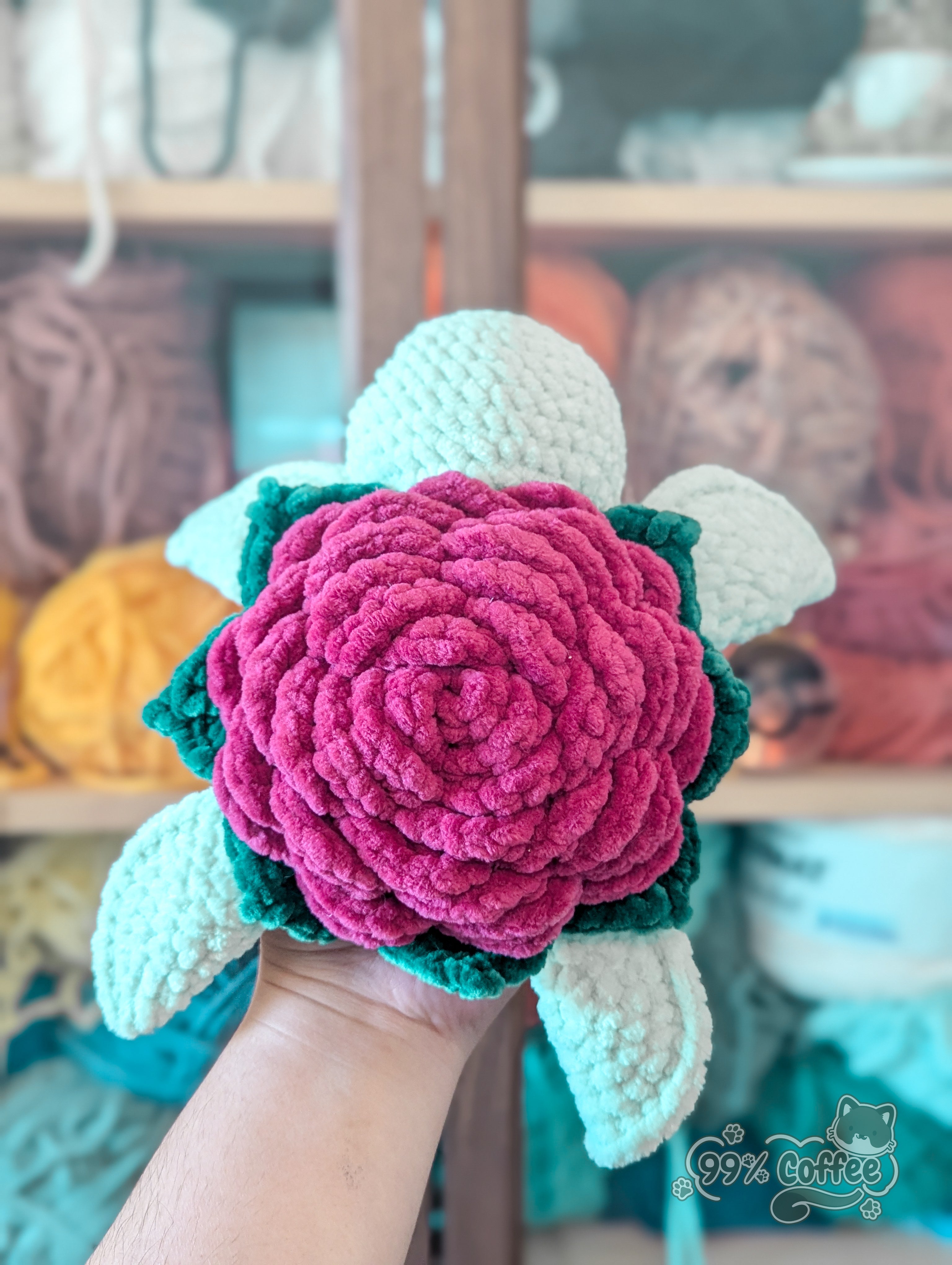 Rose Turtle Stuffed Animal, Medium - 99% Coffee
