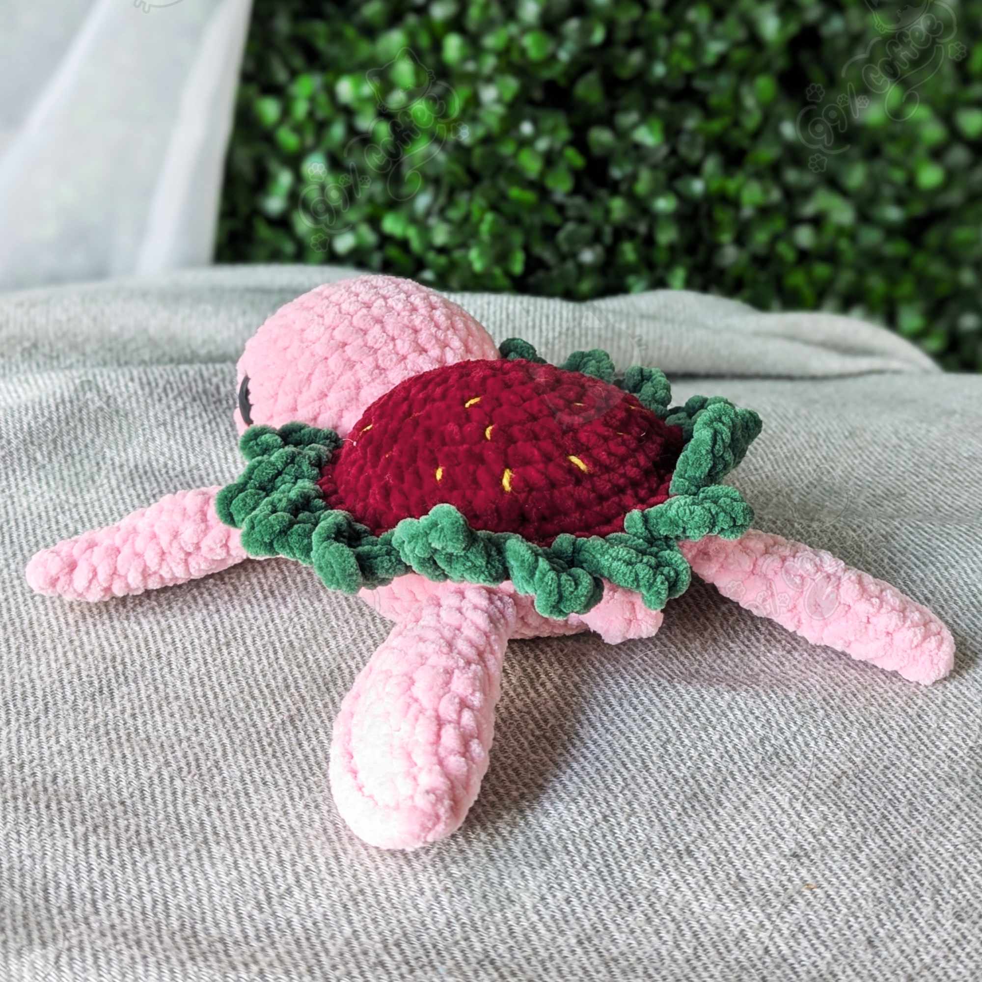 Strawberry Turtle Plushie - Cute Handmade Fruit Turtle Stuffed Animal - 99% Coffee - #color_strawberry