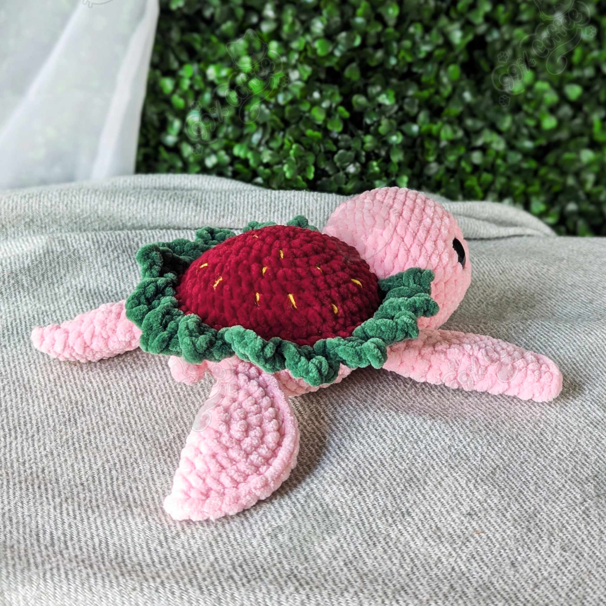 Strawberry Turtle Plushie - Cute Handmade Fruit Turtle Stuffed Animal - 99% Coffee - #color_strawberry