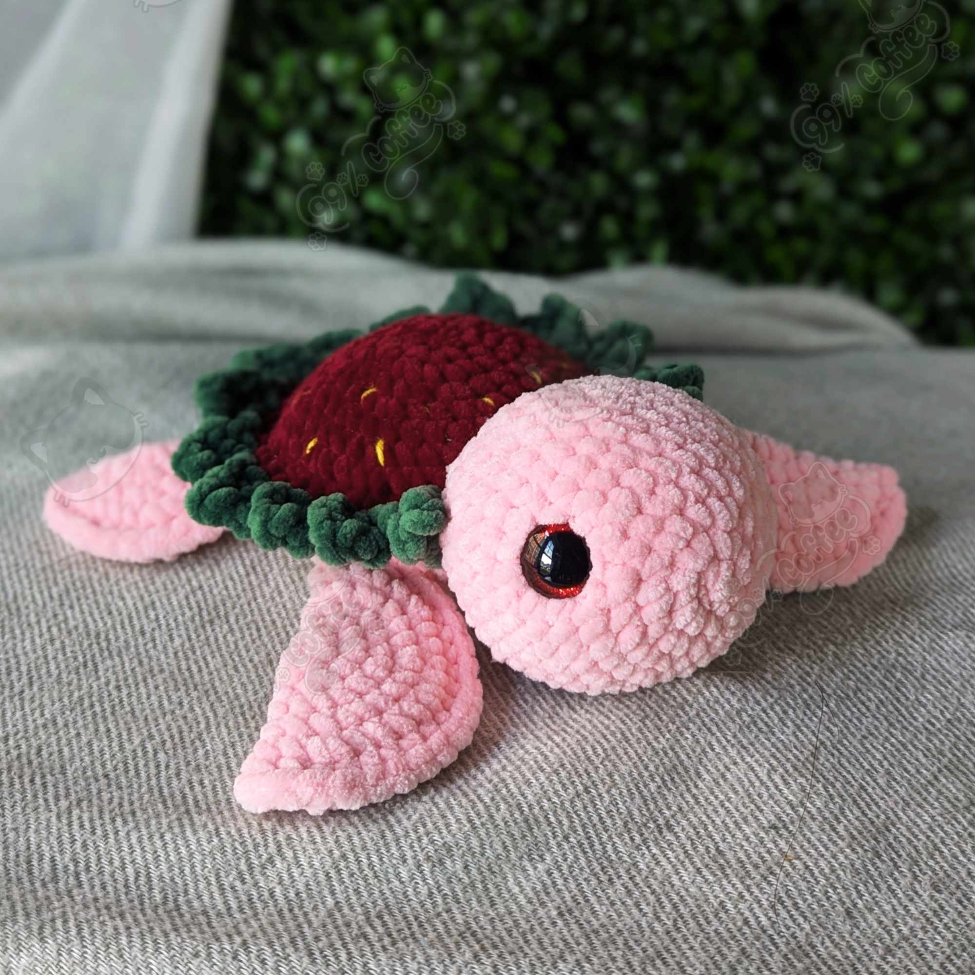 Strawberry Turtle Plushie - Cute Handmade Fruit Turtle Stuffed Animal - 99% Coffee - #color_strawberry