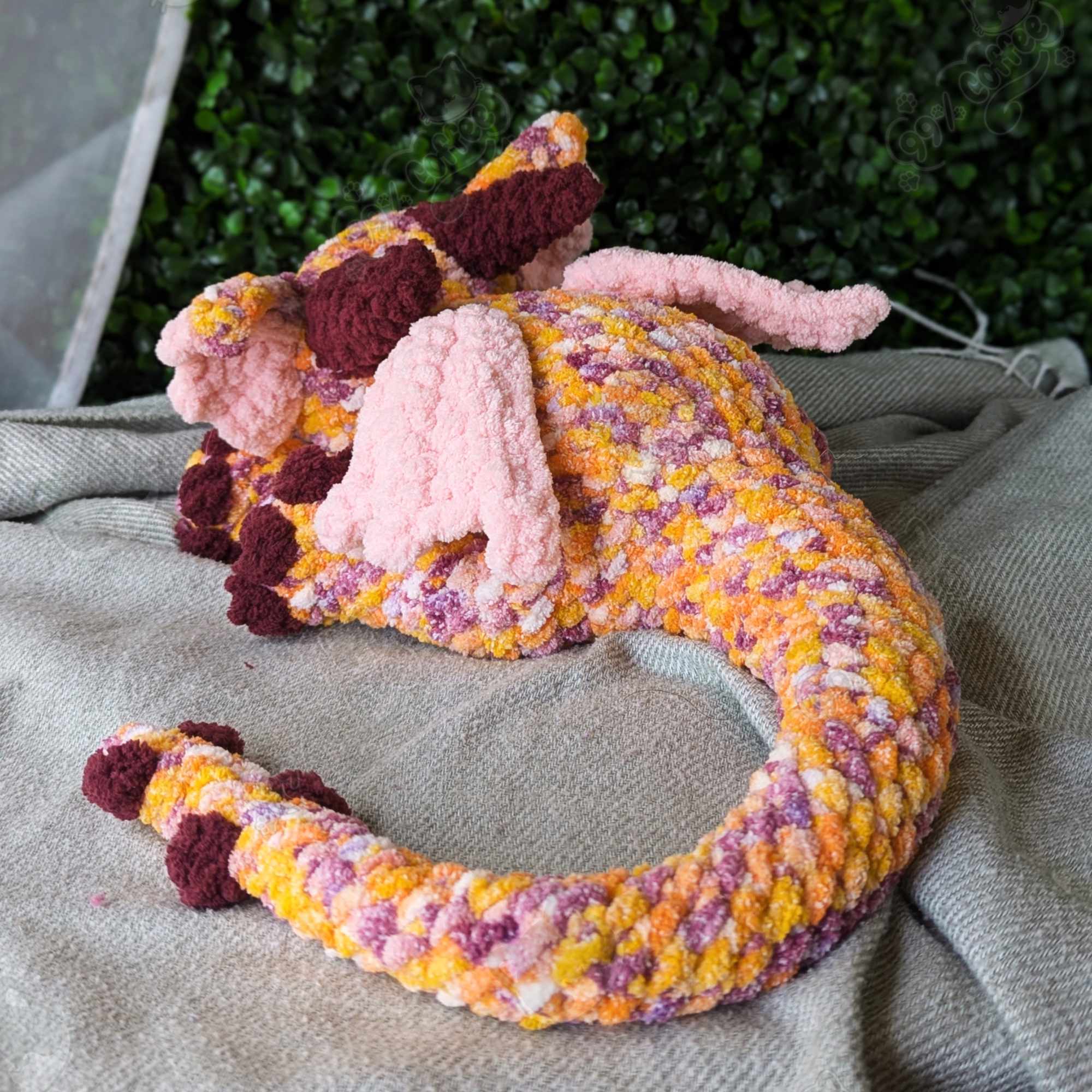 Dragon Stuffed Animal, Sunset - Handmade Large Dragon Stuffed Animal - 99% Coffee - #color_sunset