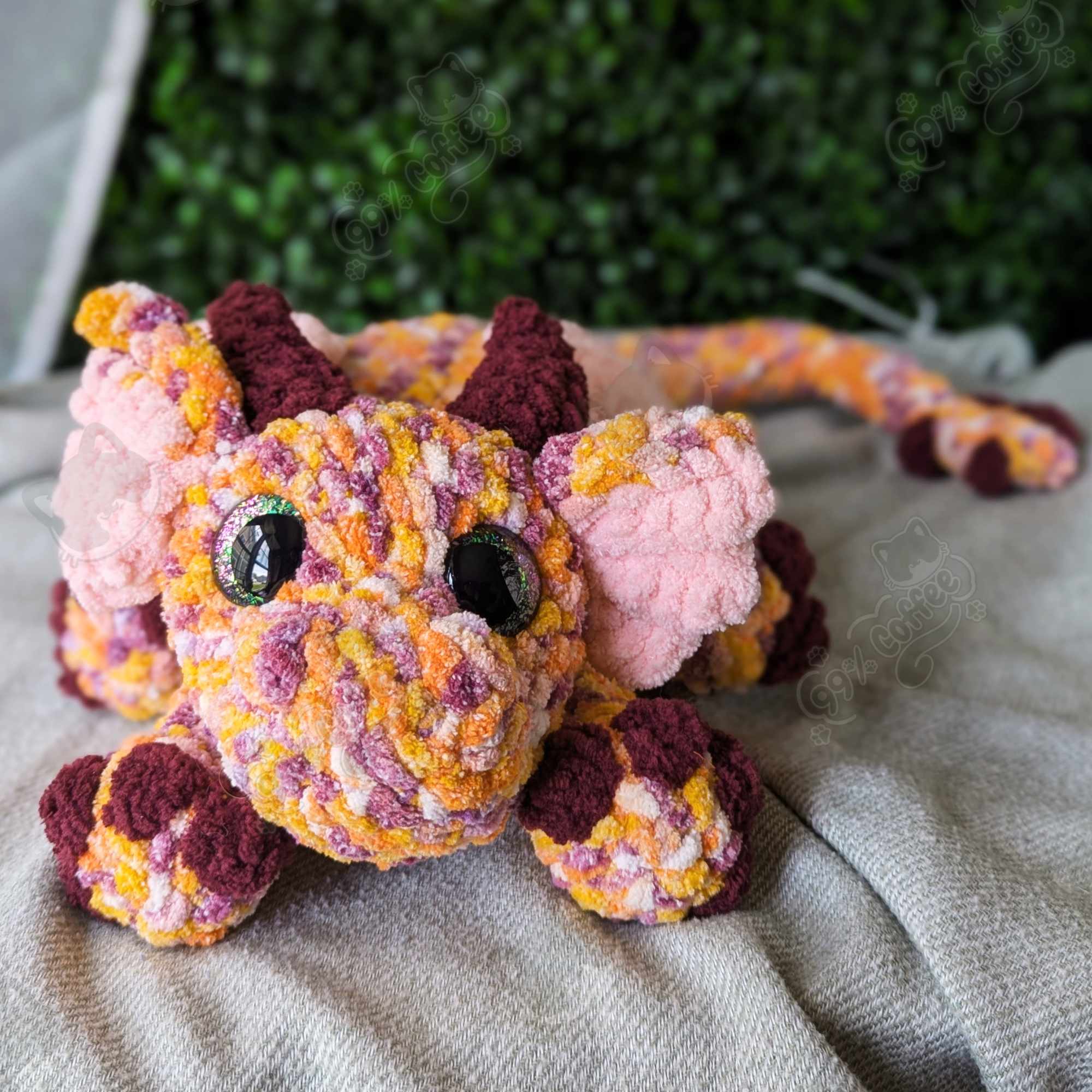 Dragon Stuffed Animal, Sunset - Handmade Large Dragon Stuffed Animal - 99% Coffee - #color_sunset