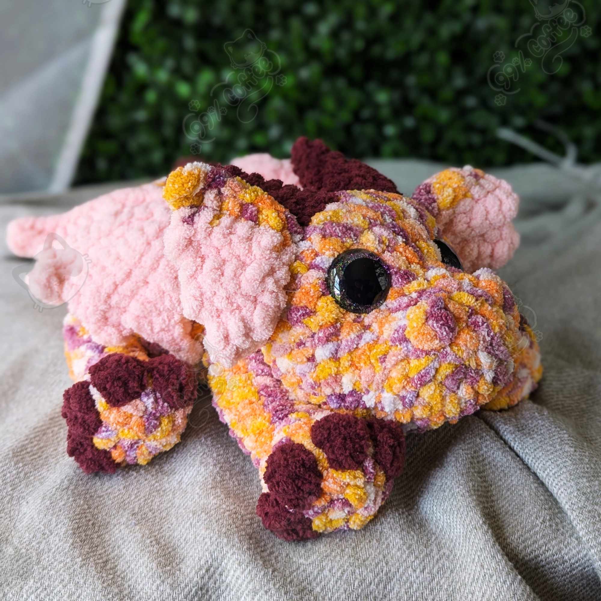 Dragon Stuffed Animal, Sunset - Handmade Large Dragon Stuffed Animal - 99% Coffee - #color_sunset