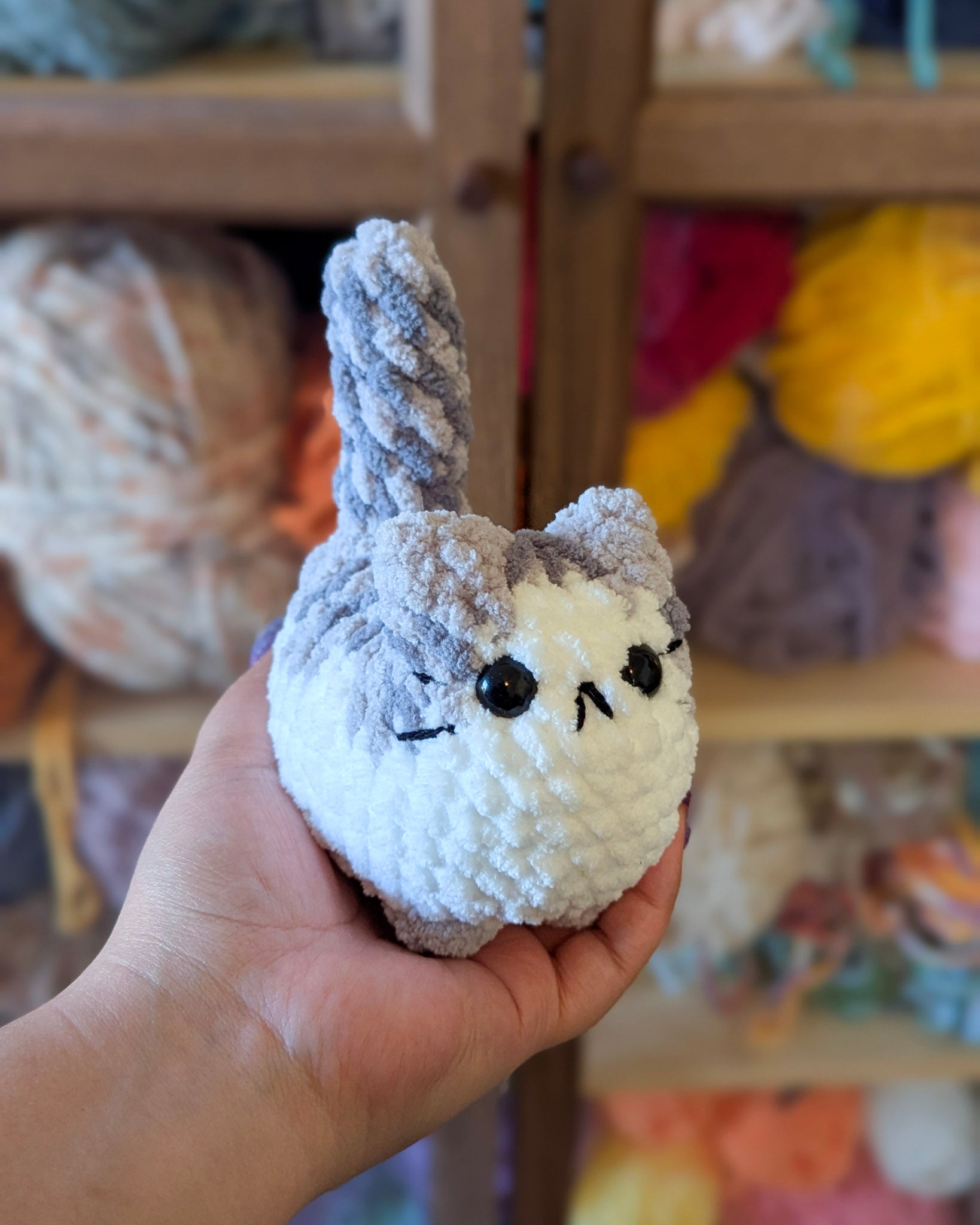 White - Belly Tabby Loaf Cat Plushie - 99% Coffee - 