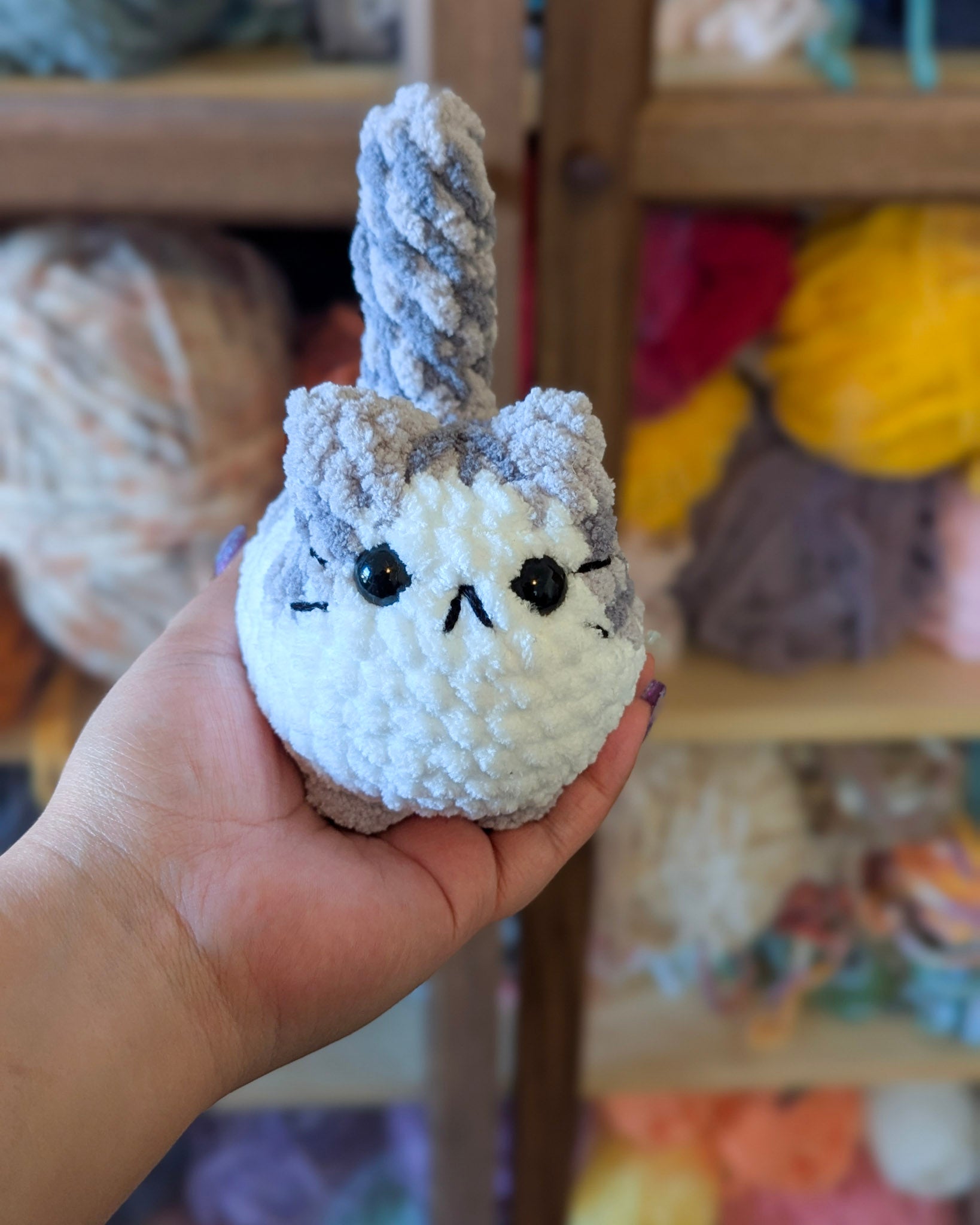 White - Belly Tabby Loaf Cat Plushie - 99% Coffee - 