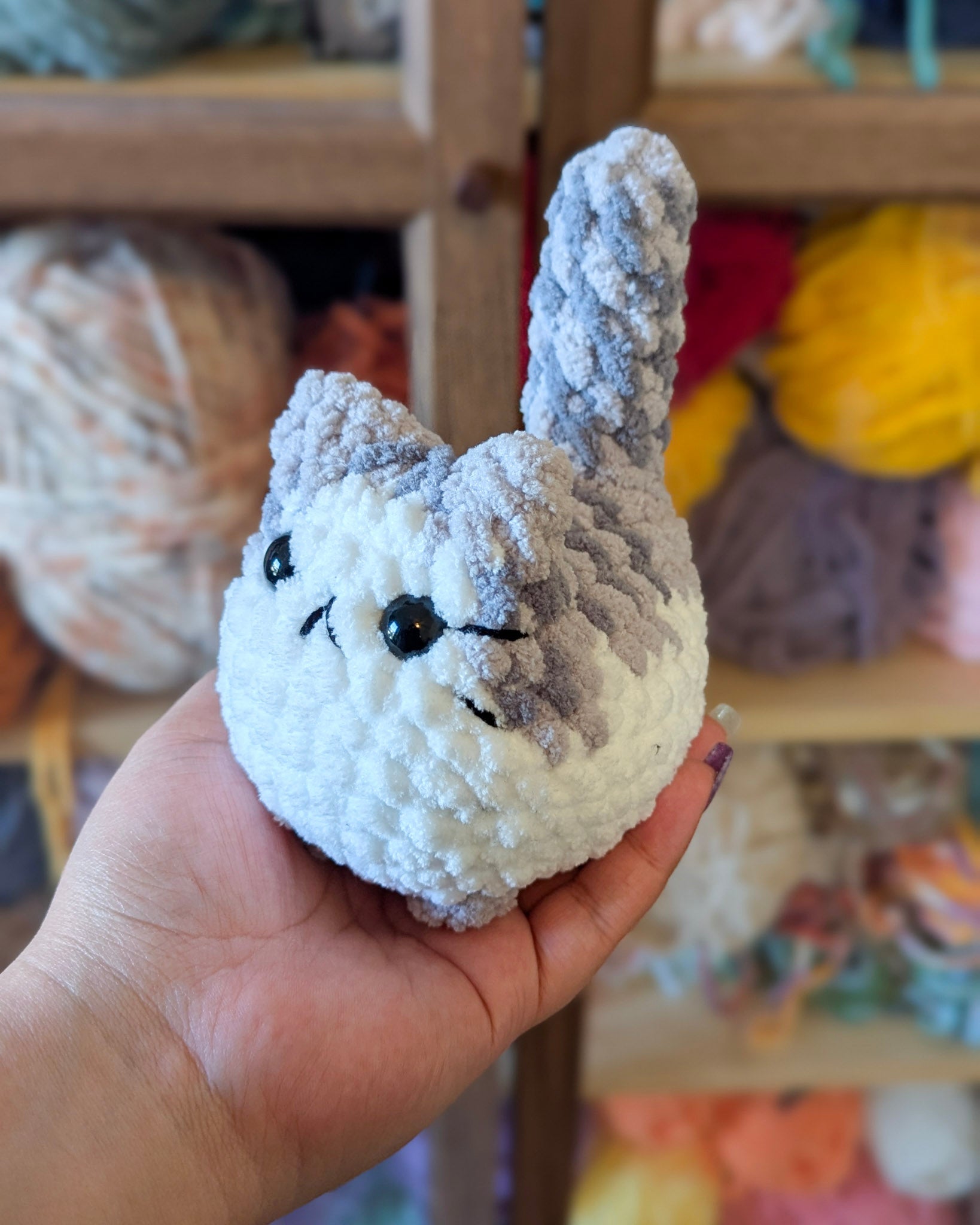 White - Belly Tabby Loaf Cat Plushie - 99% Coffee - 