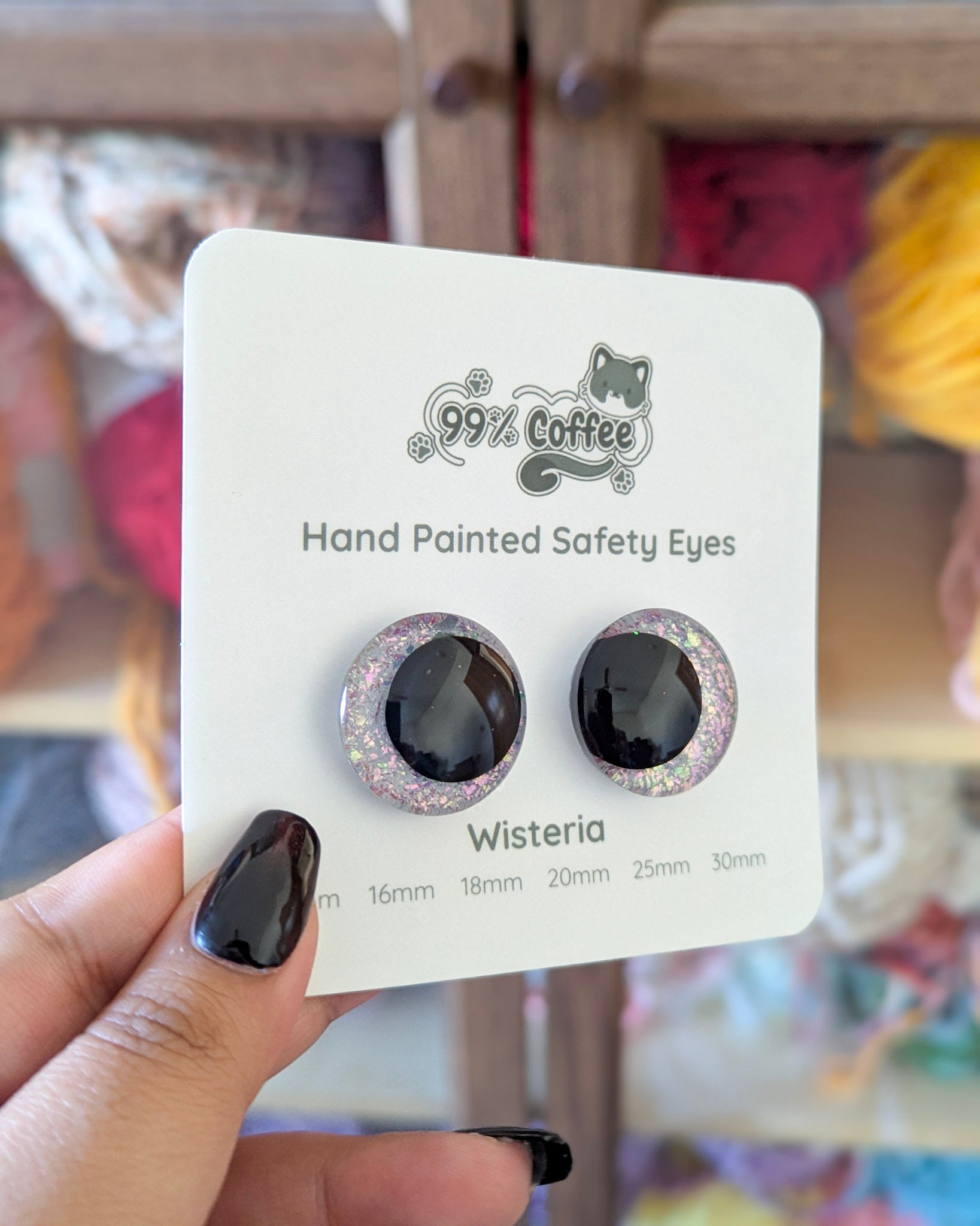 Wisteria - Hand - Painted Glitter Safety Eyes - 99% Coffee