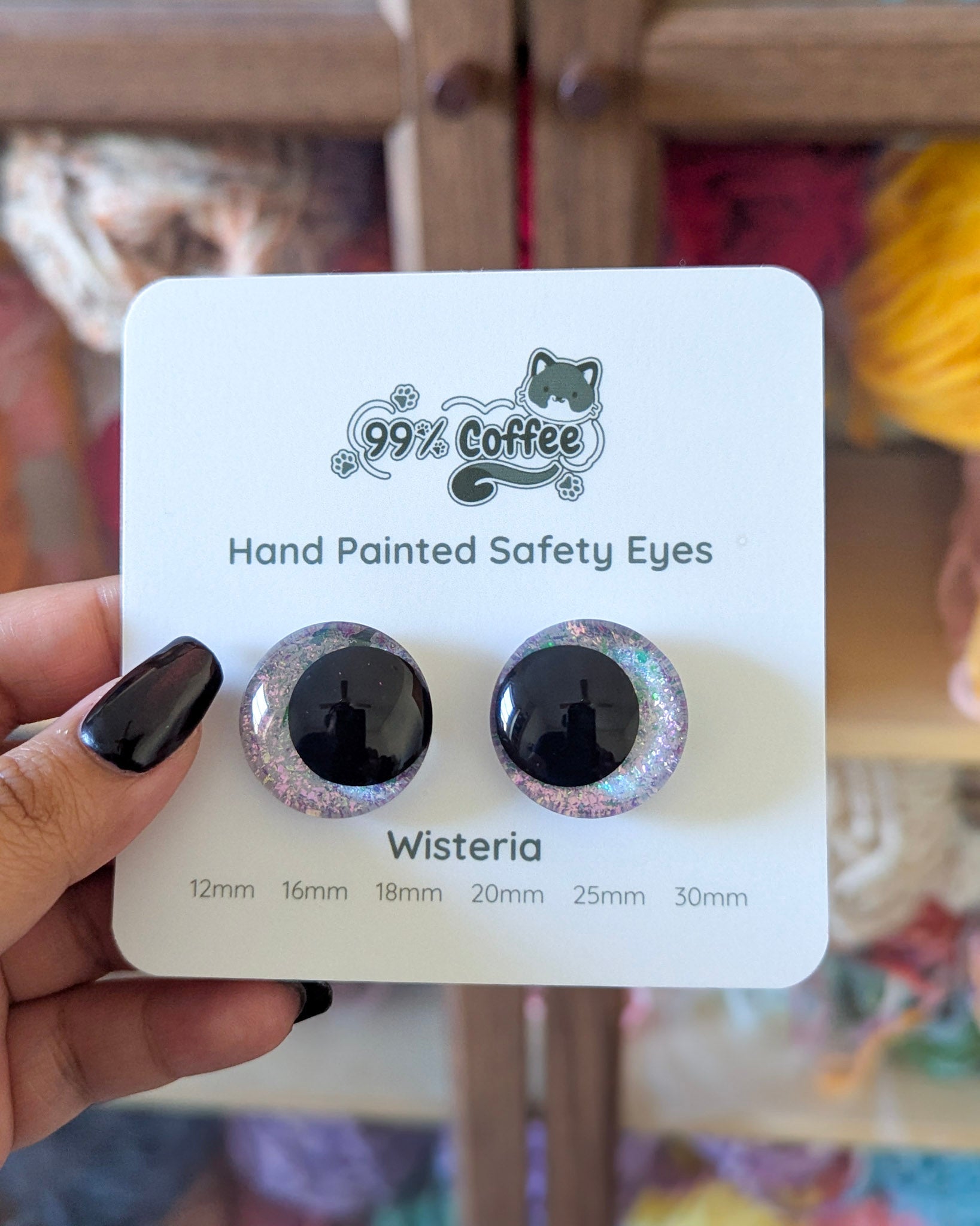 Wisteria - Hand - Painted Glitter Safety Eyes - 99% Coffee