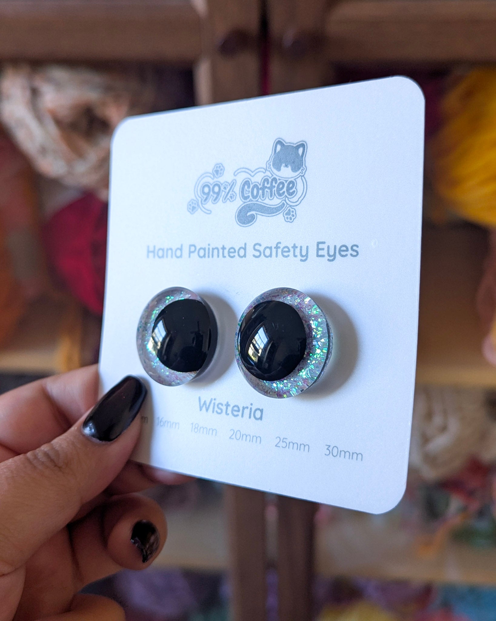 Wisteria - Hand - Painted Glitter Safety Eyes - 99% Coffee